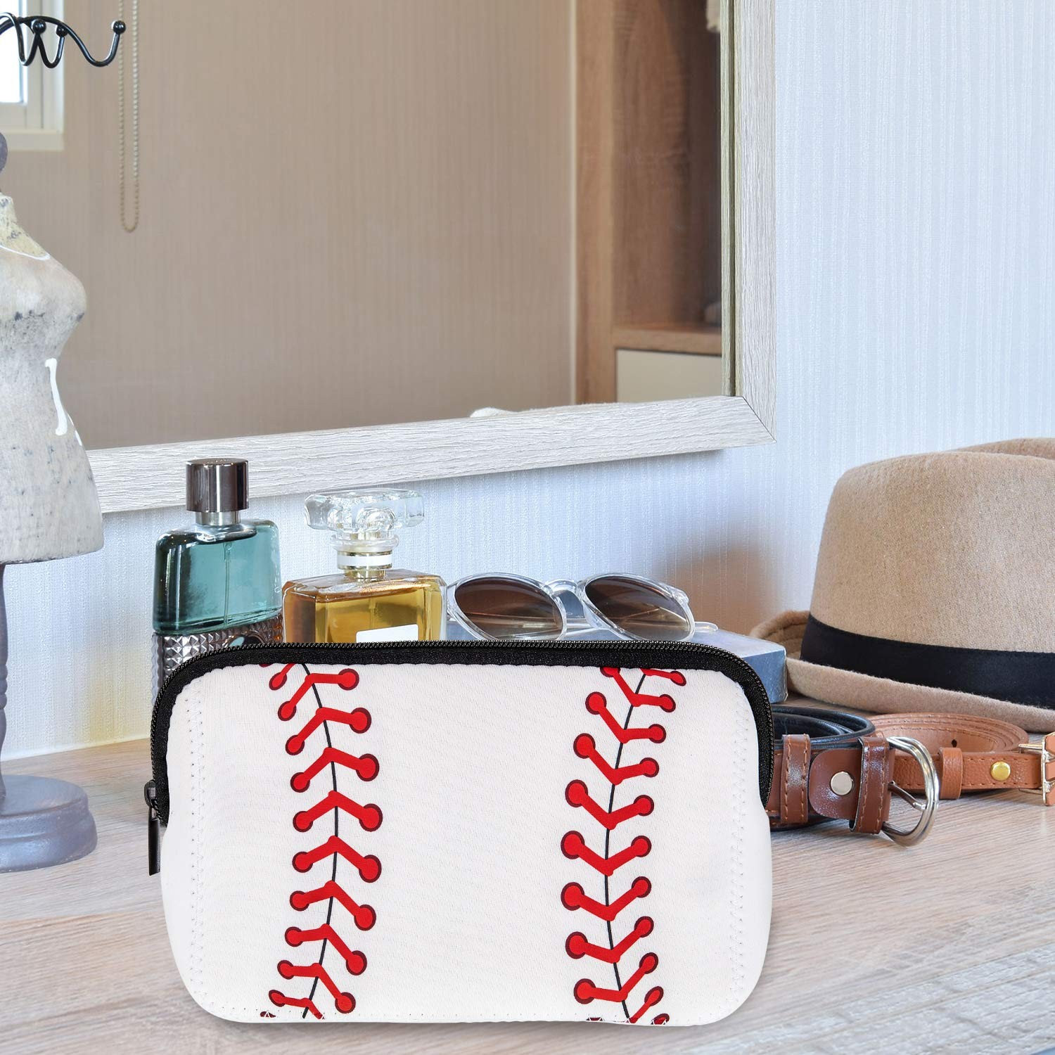 Boao 2pcs Small Baseball Makeup Bag Cosmetic 10.24 x 5.12 x 3.7 Inch, White