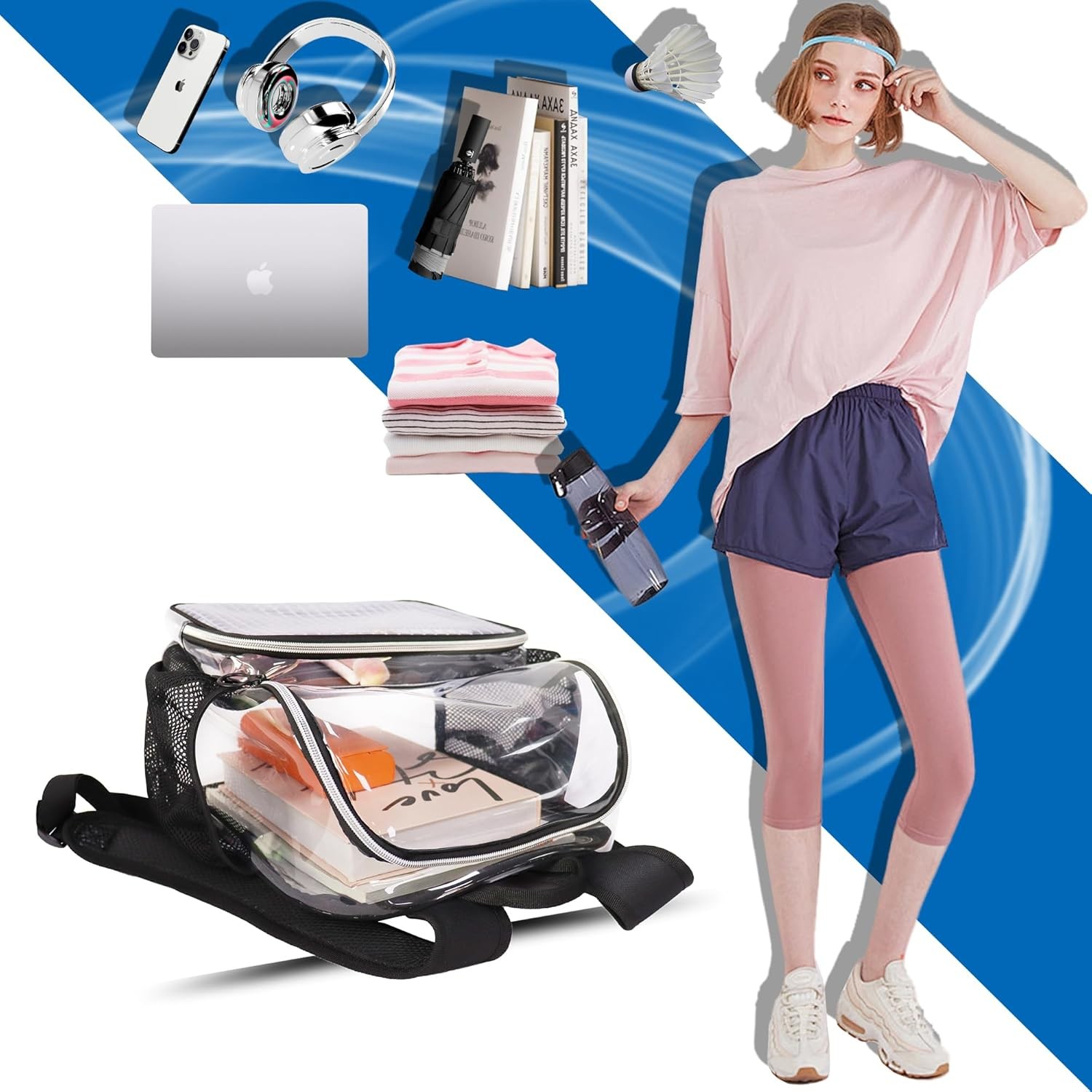 Mini Clear Backpack Stadium Approved Clear Bag 12x12x6 Heavy Duty Transparent