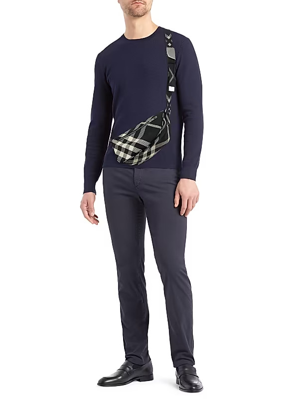 Burberry Shield Check Cotton-Blend Messenger Bag Men’s Black Zip Closure
