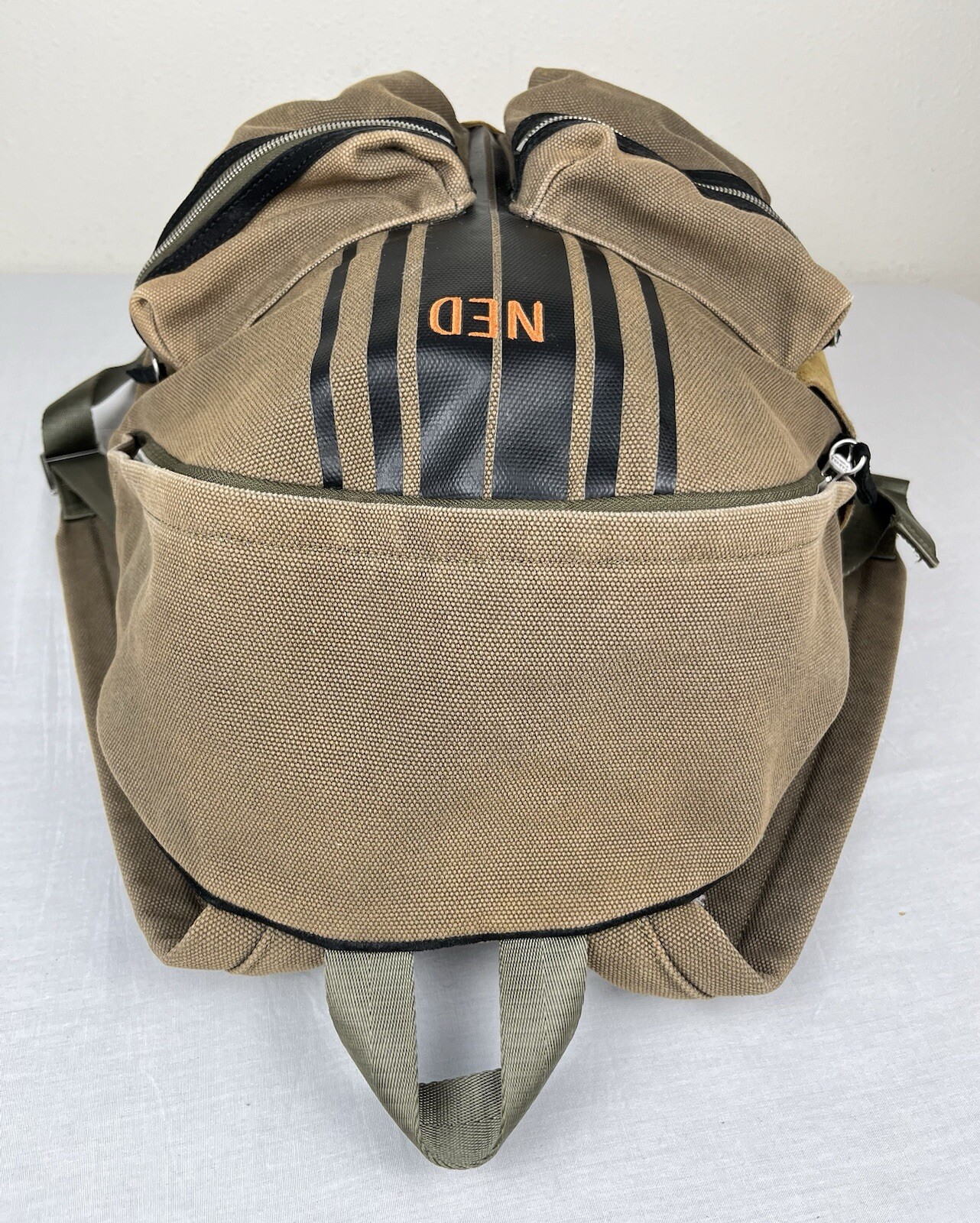 Canvas By Lands End 100% Cotton Leather Bottom 17” Backpack Brown Black RARE