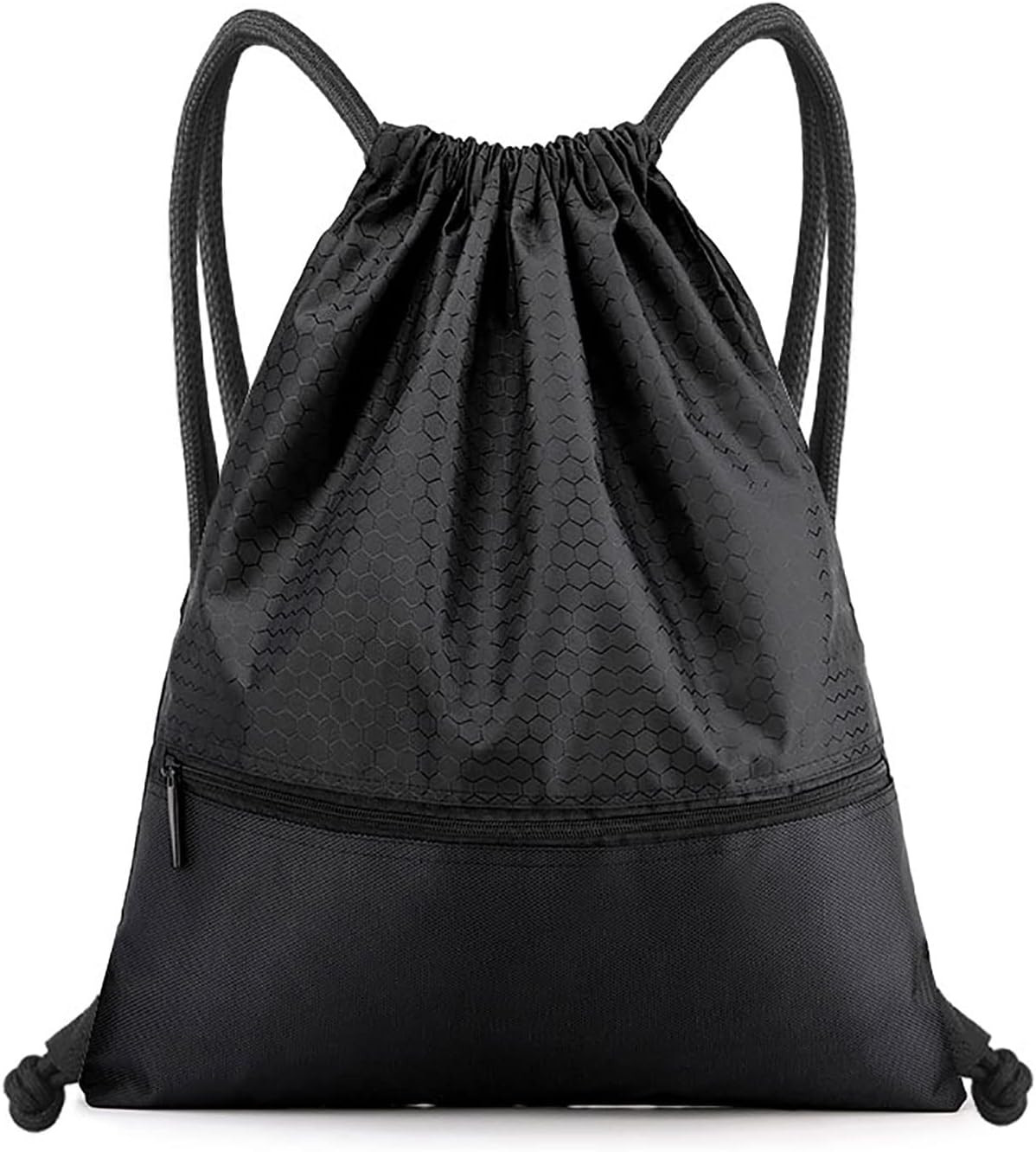 Waterproof Drawstring Backpack Bag with Zip Pocket Gym Travel Sack Oxford