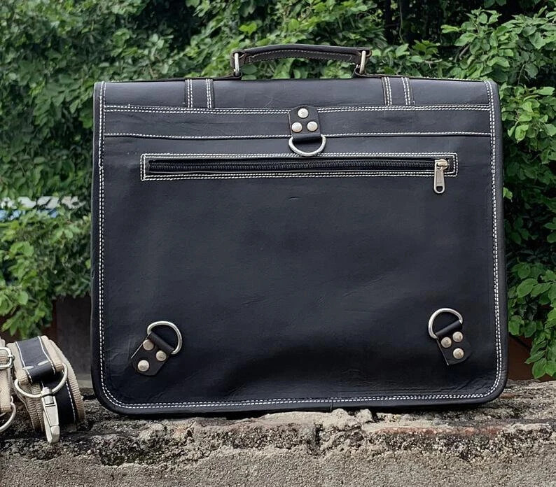 Handmade Vintage Leather Messenger Backpack Crossbody Convertible Briefcase Bag
