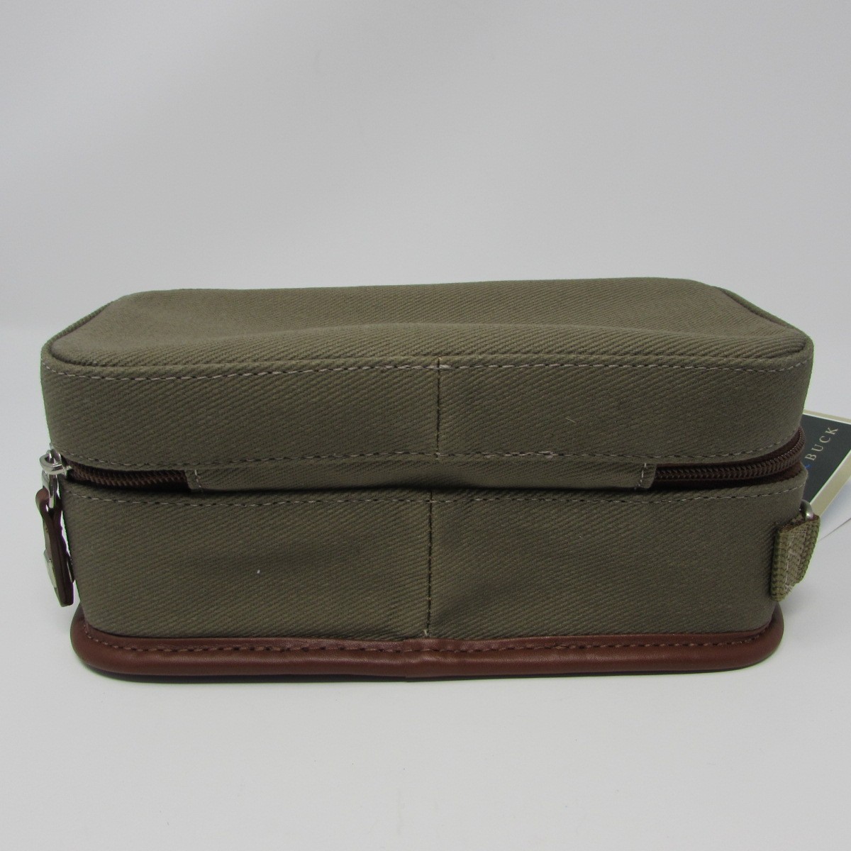 Cutter & Buck Valuables Pouch Cotton Twill Leather Trim Brown Tan Travel Stains