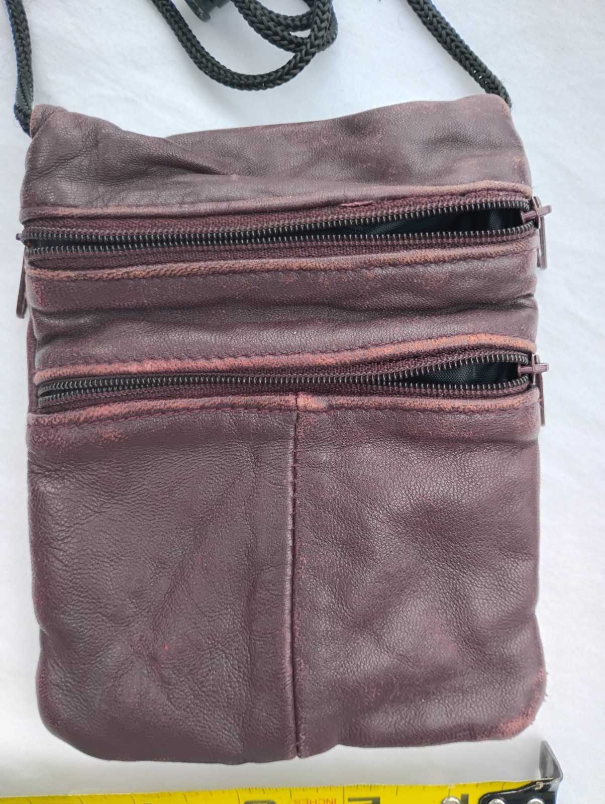 Burgundy Small Crossbody Bag, Zip Closure, Adjustable Strap, Unisex Adults