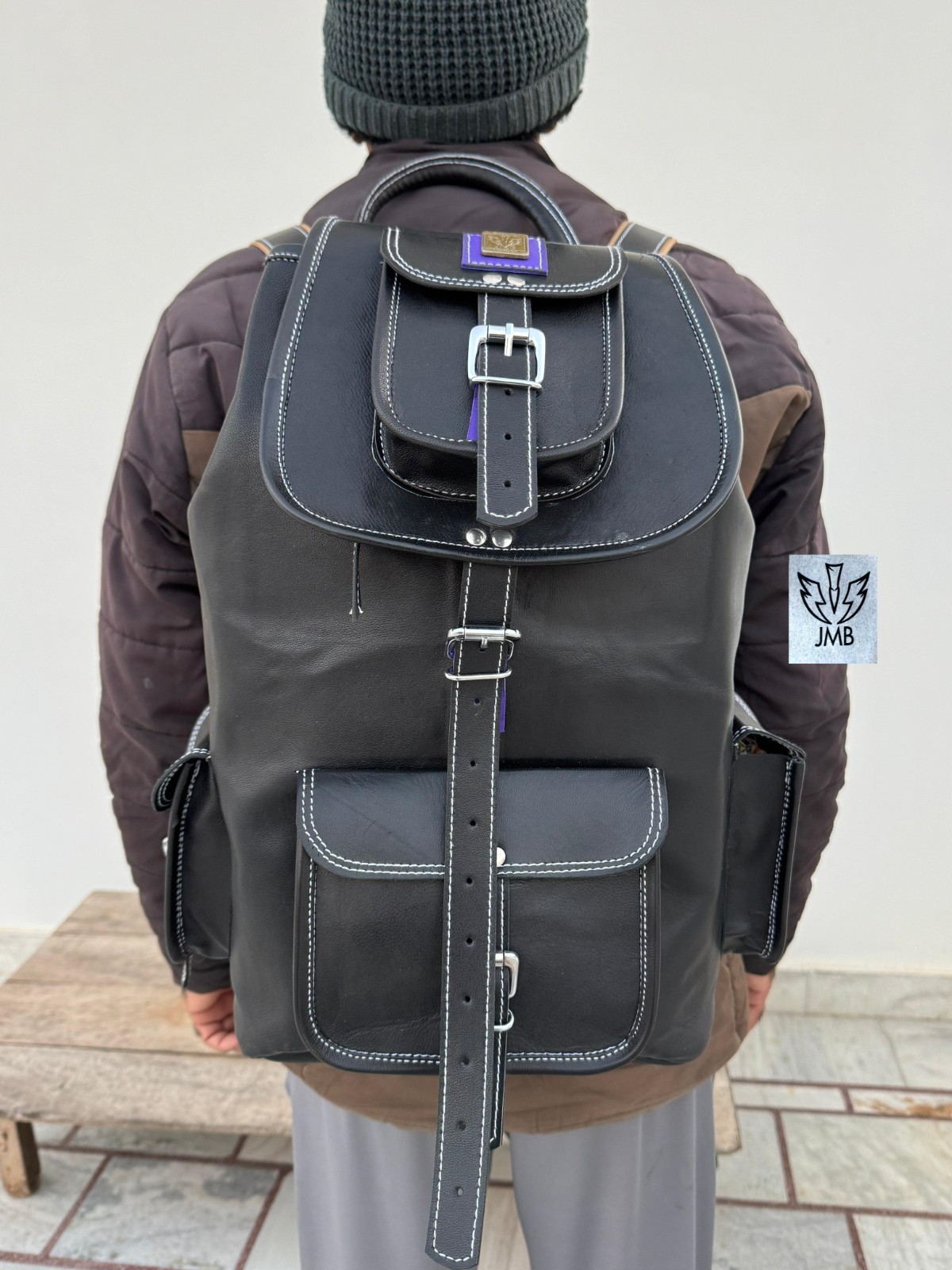 Leather Bag Backpack Men Laptop Satchel Genuine Rucksack Shoulder Black Bag
