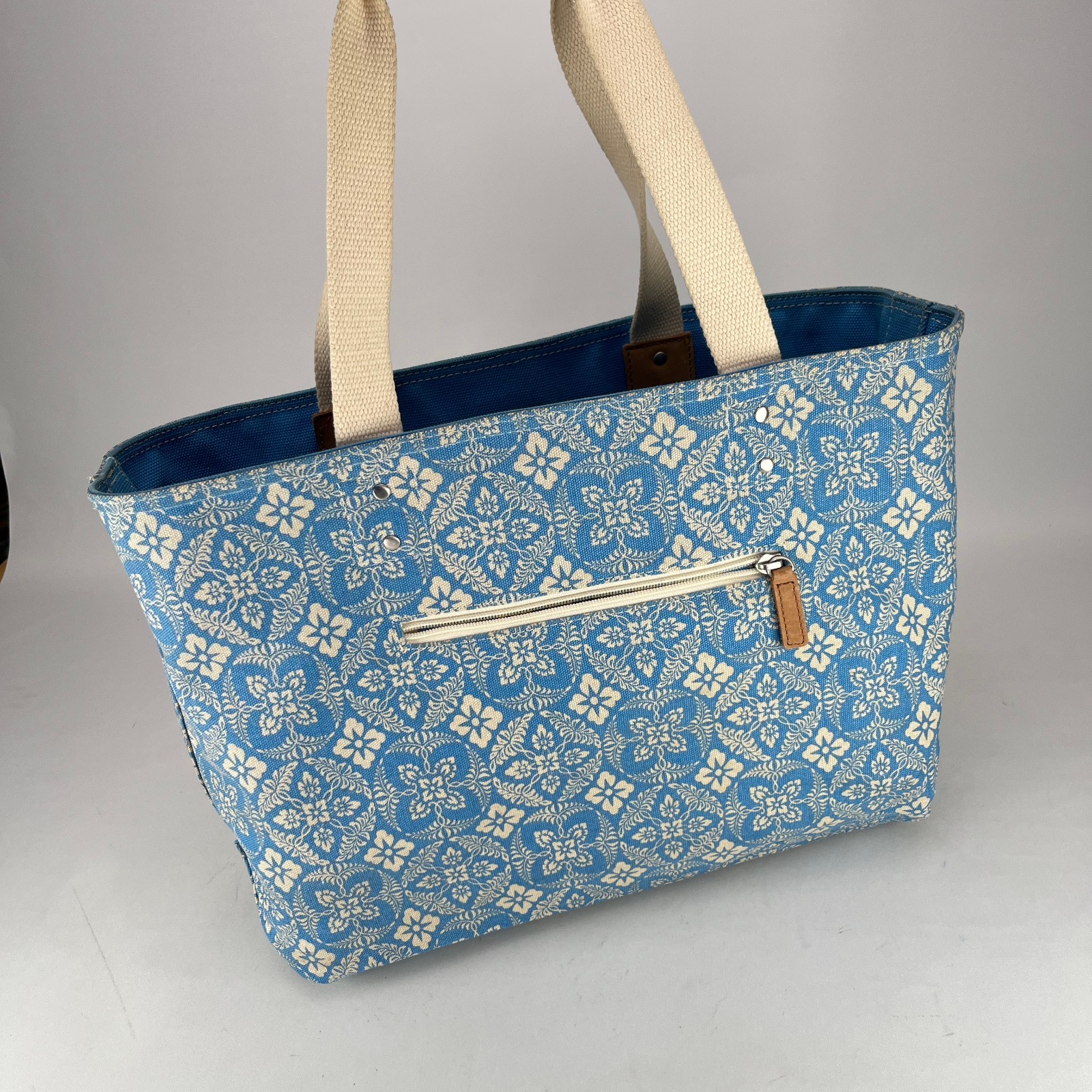 LL Bean Boat Tote Bag – RARE Reversible Solid Blue or Print Leather Handles