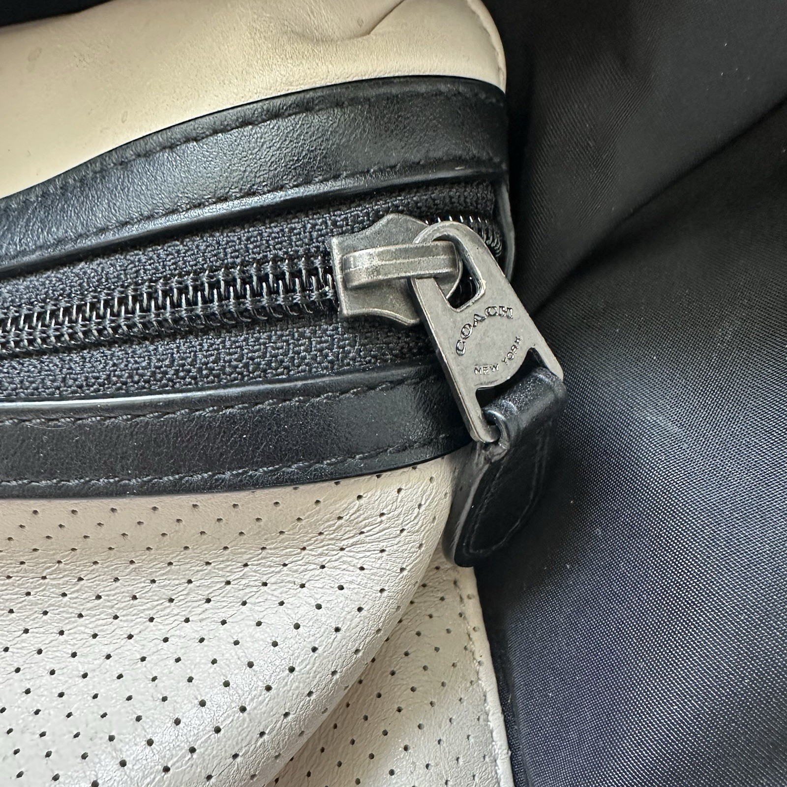 COACH F56662 Explorer Back Pack Perforated Mixed Materials Chalk/Black