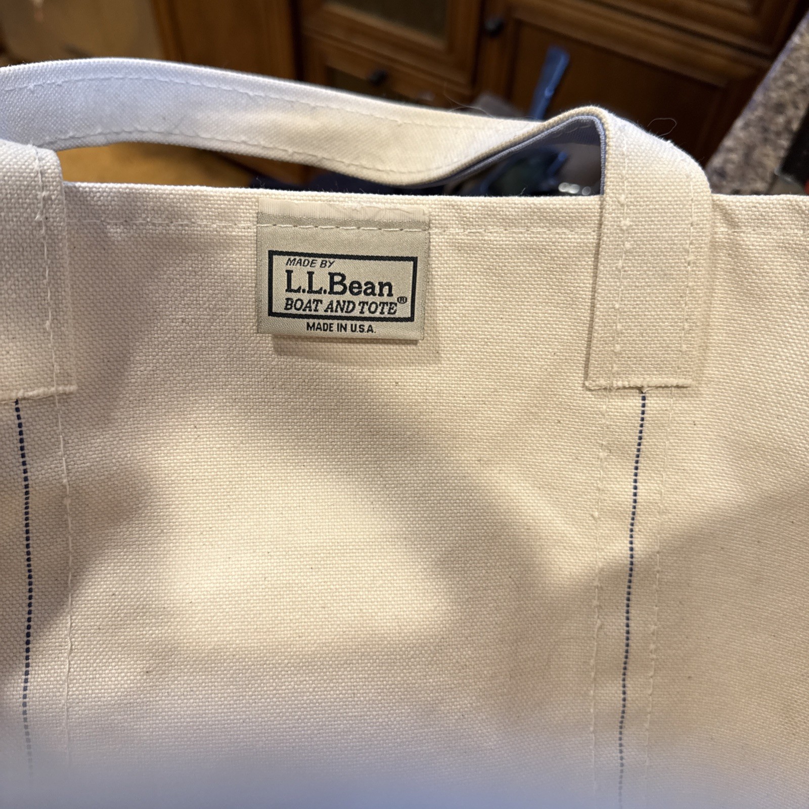 Vintage LL Bean Boat And Tote Black Trim Ivory Bag Canvas Medium 16″ x 11” A6