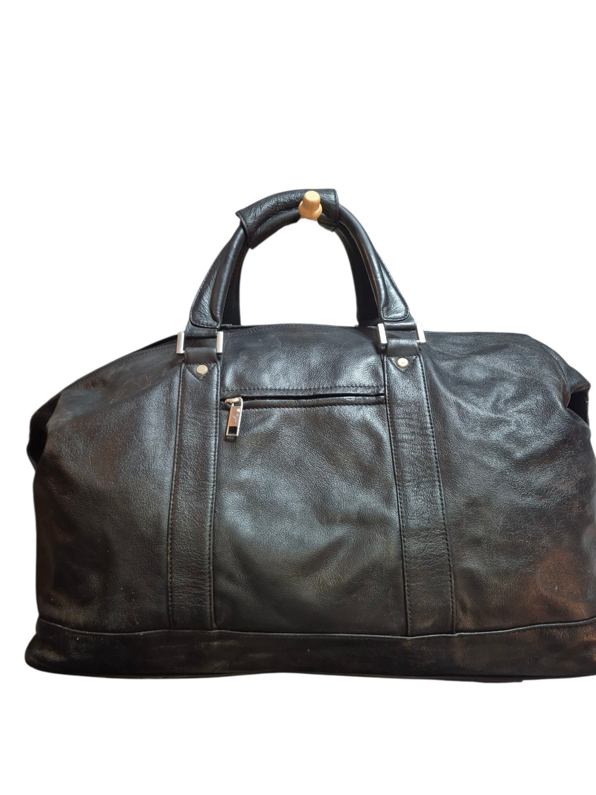 Vintage Very Large Ford Black Full Grain Leather Duffel Bag