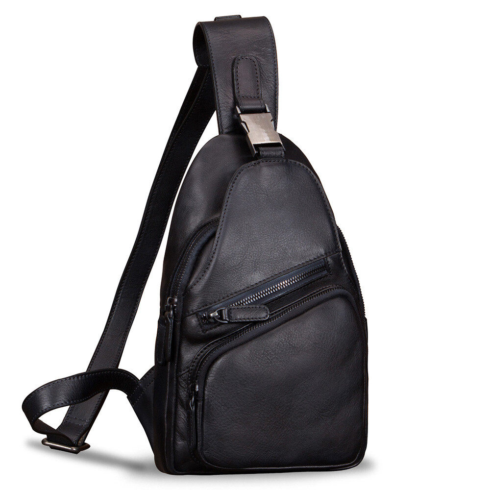 Genuine Leather Sling Bag Men Wome Retro Leather Crossbody Bag Chest Sling Purse