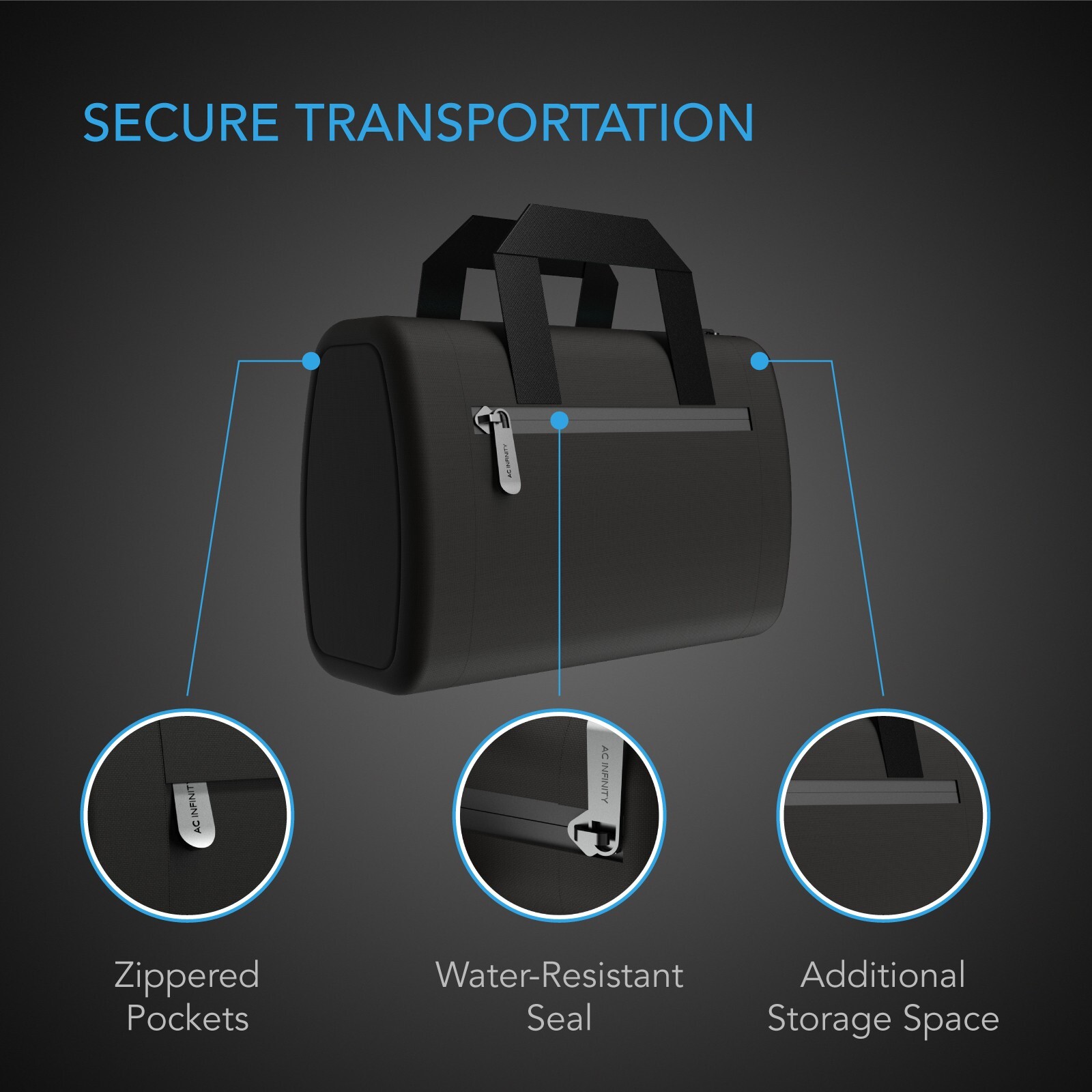 Smell Proof Handbag, Black, with 900D Nylon Fabric and Carbon Filter Lining