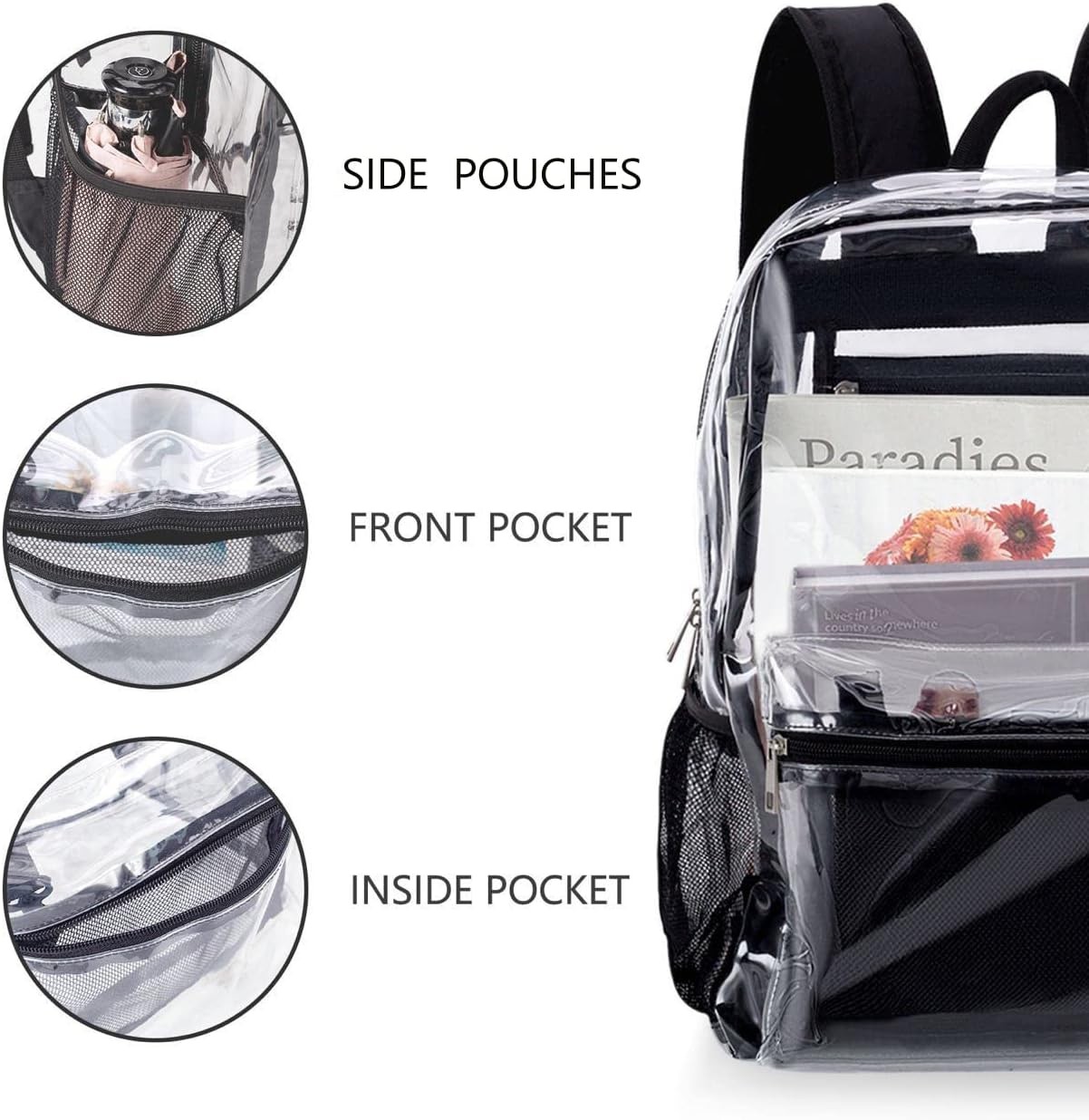KekeInt’l Clear Backpack Heavy Duty PVC Clear Backpack, 40lbs(Black)
