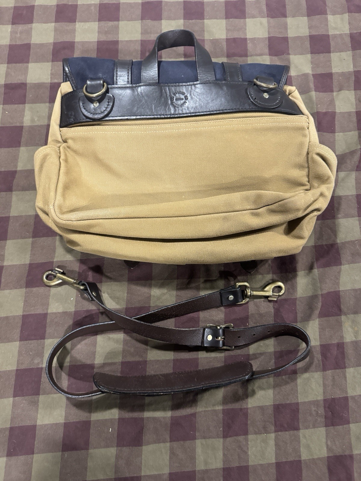 Filson Medium Field Bag – Made in USA – Rare – Blue & Tan Rugged Twill