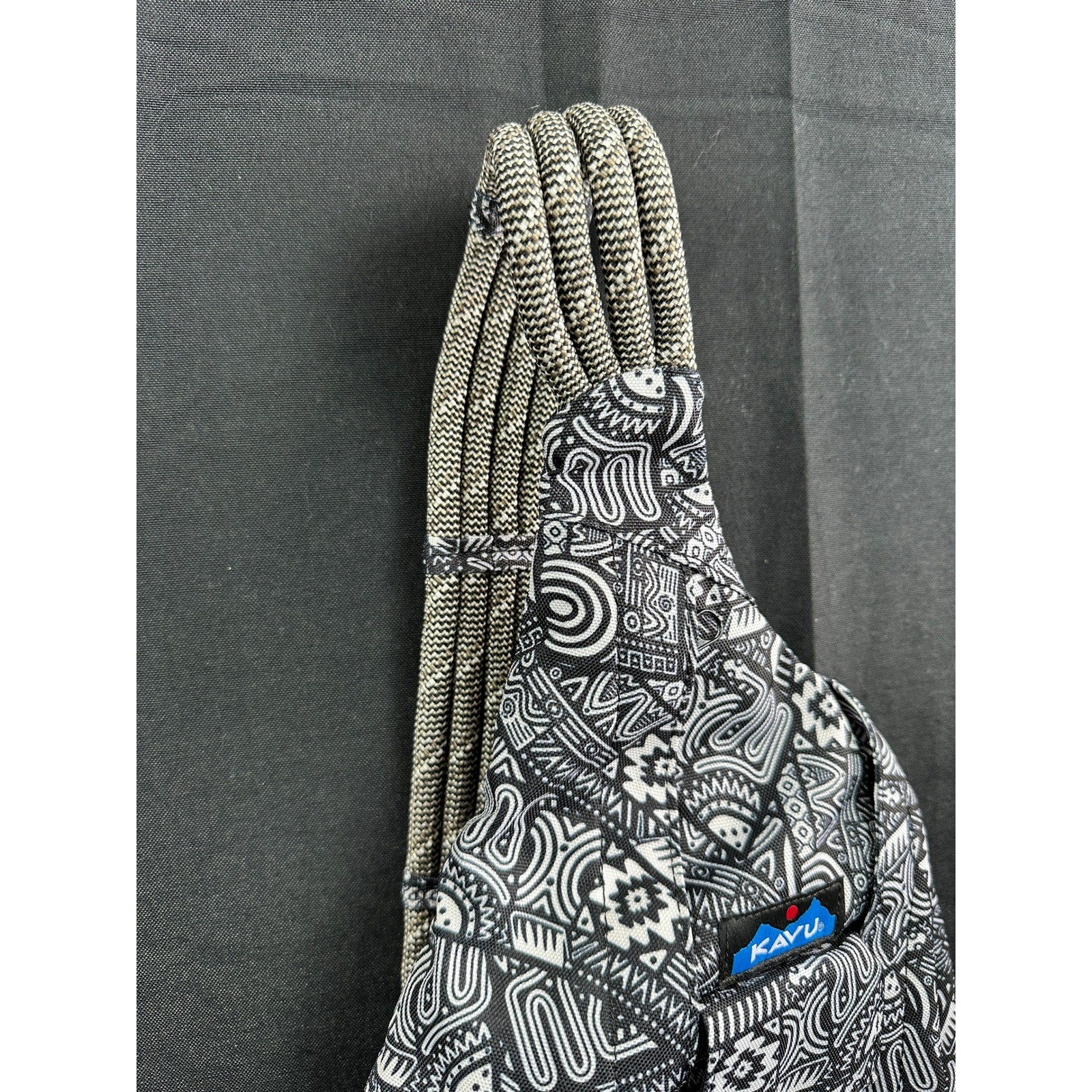 Kavu Rope Bag Sling Backpack Tribal Print Black White with Matching Pouch Set