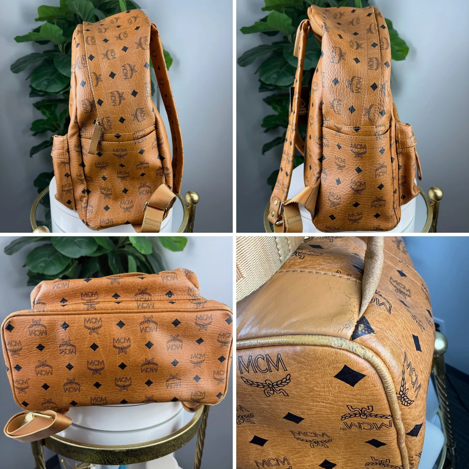 Authentic MCM Stark Studded Backpack Cognac Visetos