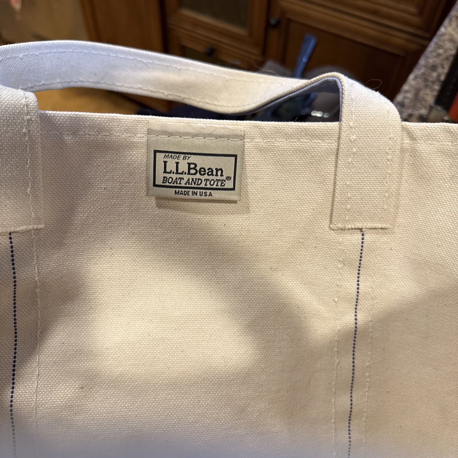 Vintage LL Bean Boat And Tote Black Trim Ivory Bag Canvas Medium 16″ x 11” A6