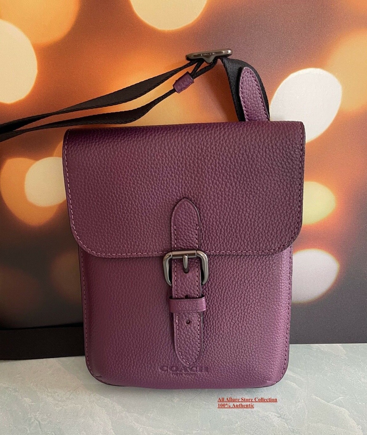 NEW AUTHENTIC COACH MENS LEATHER SMALL HUDSON CROSS BODY BAG #1309 Dark Grape