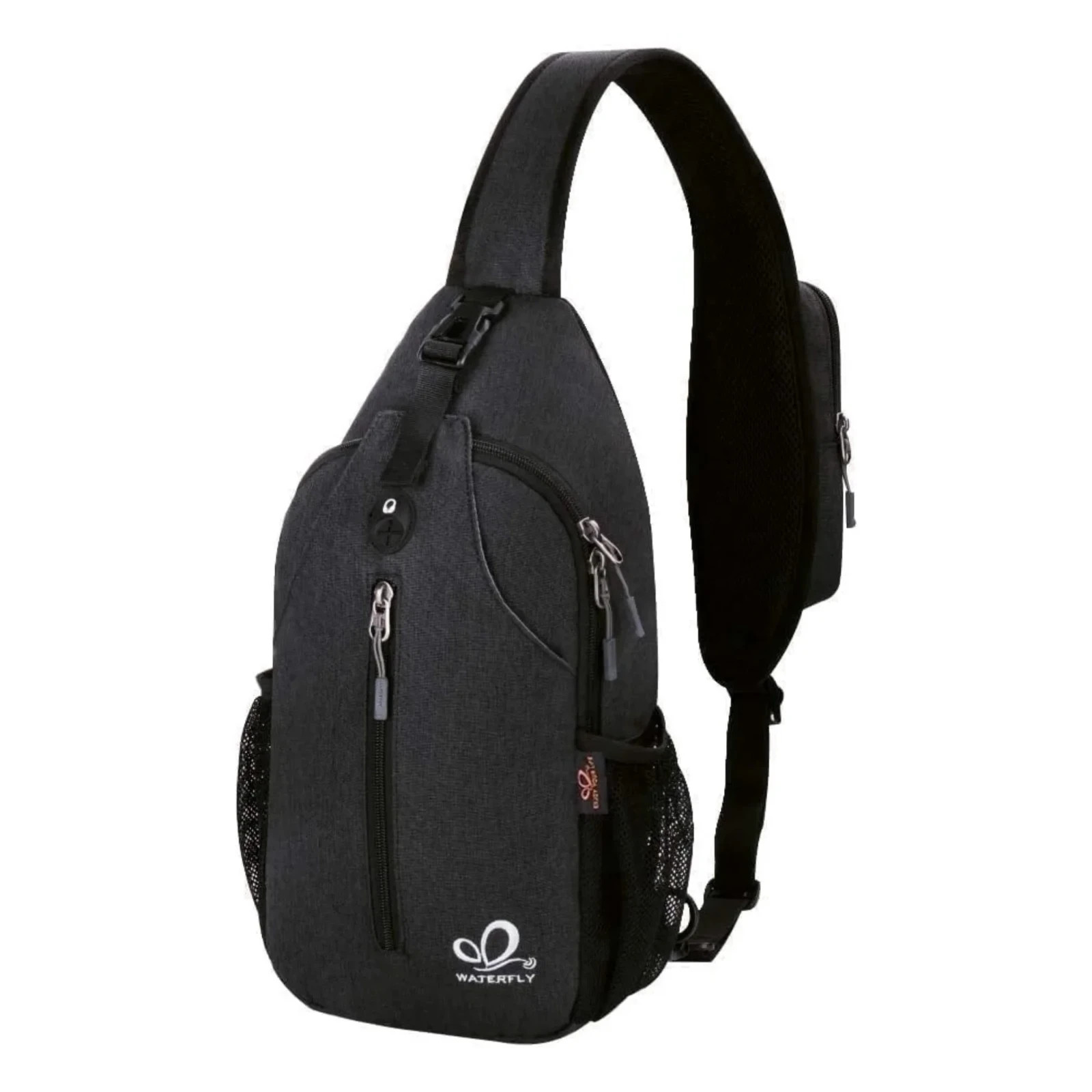 WATERFLY Unisex Hiking Travel Nylon Sling Bag Cross-Body Shoulder Bag (Black) B9