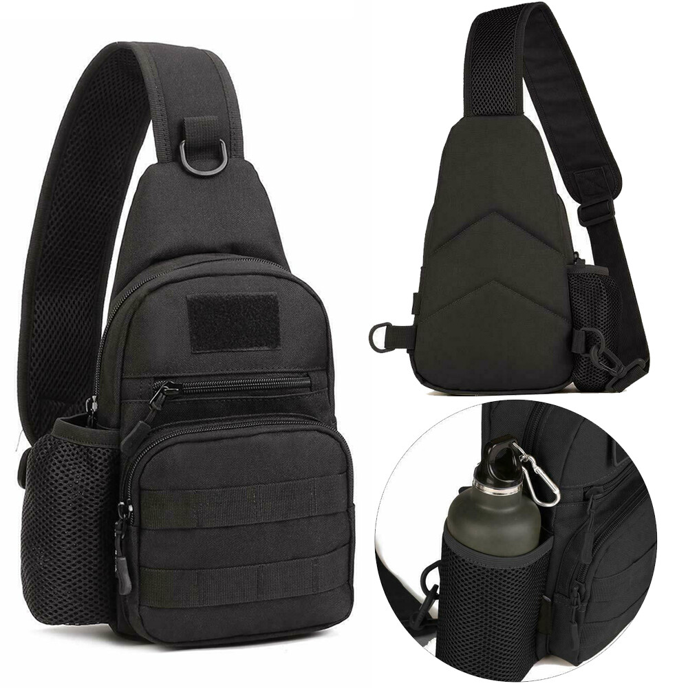 Tactical Military Chest Sling Bag MOLLE Shoulder Backpack Water Bottle Holder