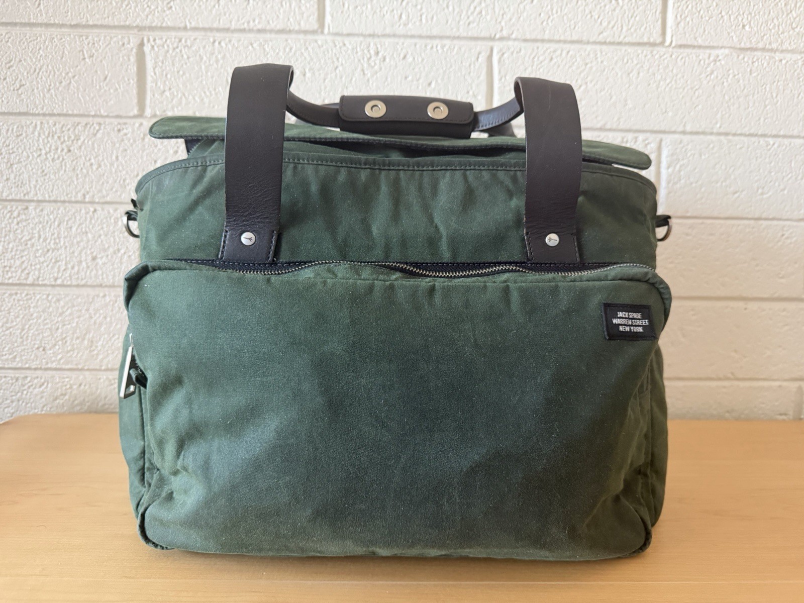 Jack Spade Olive Green Oilcloth Canvas Leather Straps Shoulder Laptop Bag