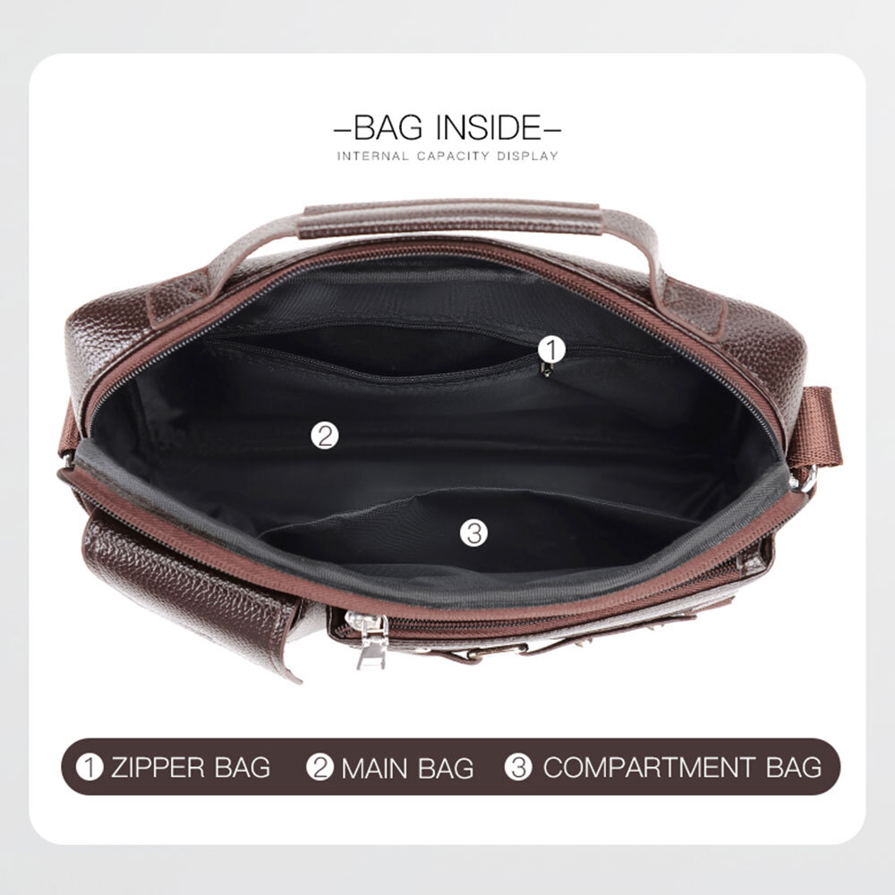 Men’s Business Handbag PU Leather Crossbody Bag Briefcase Shoulder Messenger Bag