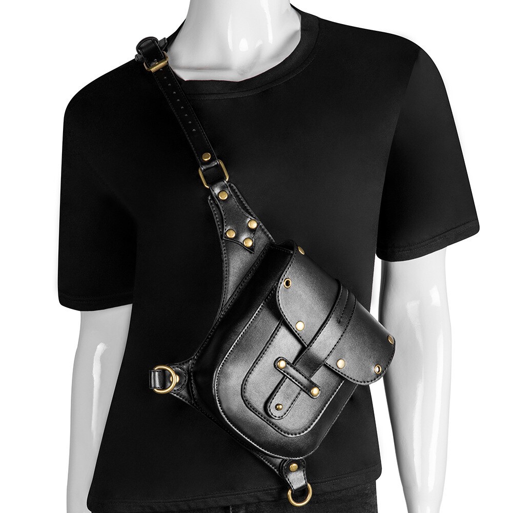 GEARDUKE Motorcycle Gothic Steampunk Leather Crossbody Shoulder waist Chest Bag