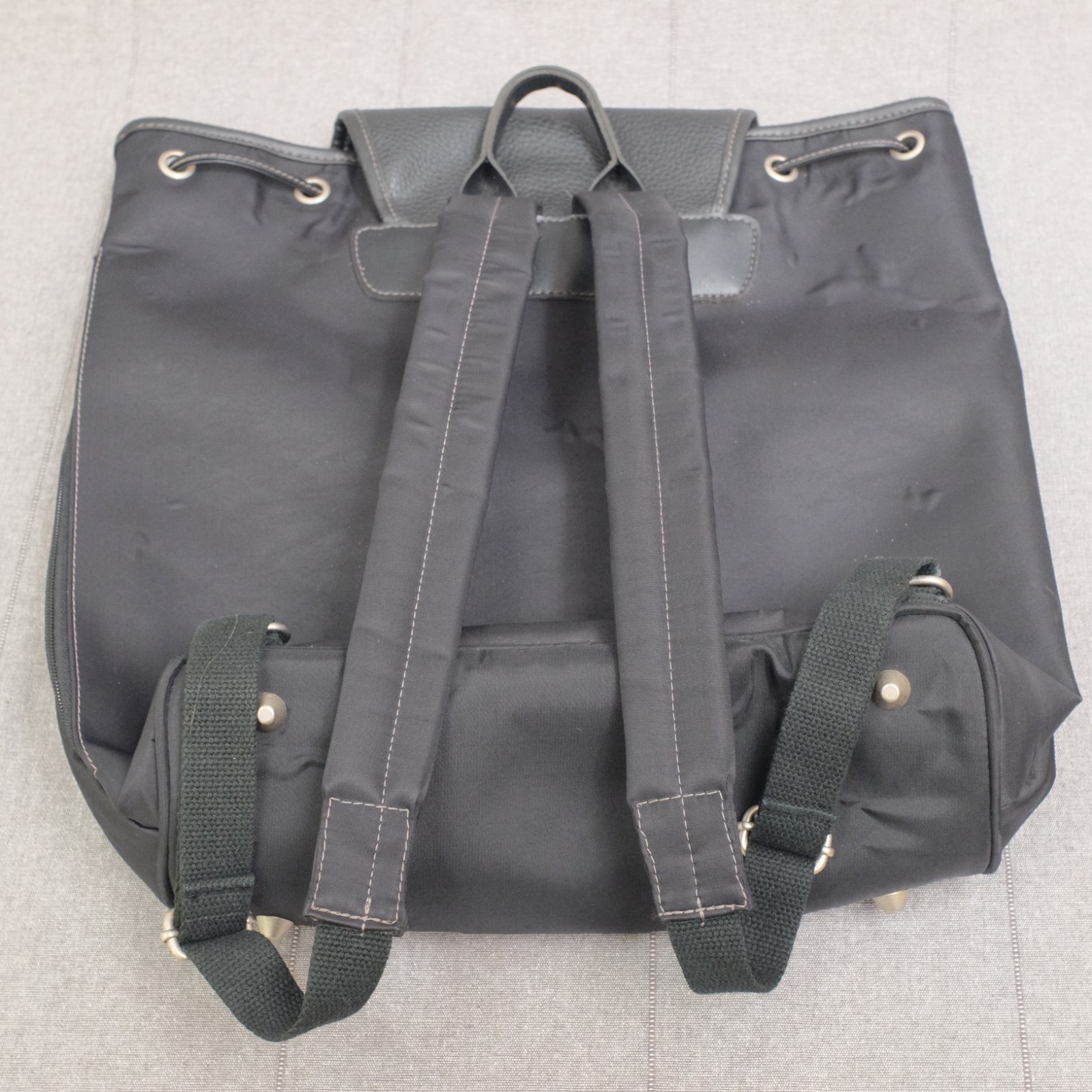 Ebel Black Nylon Faux Leather Turn Lock Cinch Top Travel Backpack