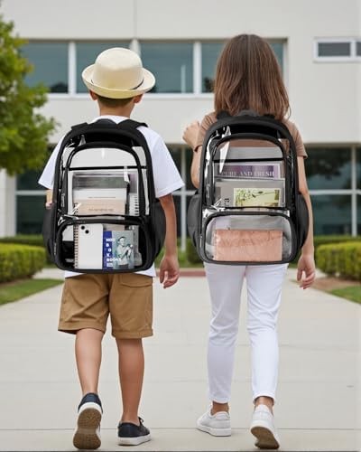 KIMNERPU Clear Backpack, Fabric & PVC Transparent Backpack with Reinforced St…