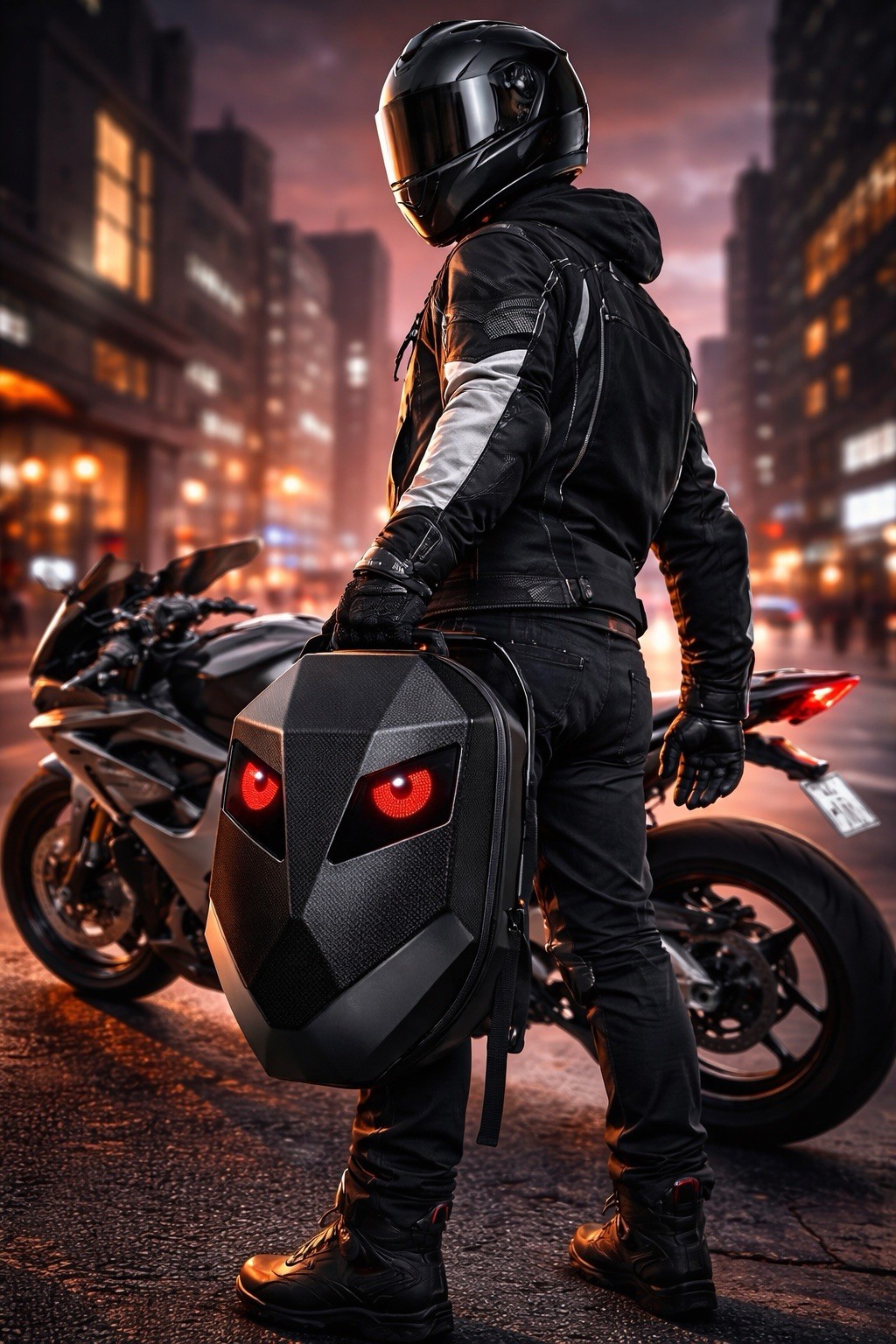 Motorcycle LED Backpack Hard Shell Bluetooth App Control Helmet Bag