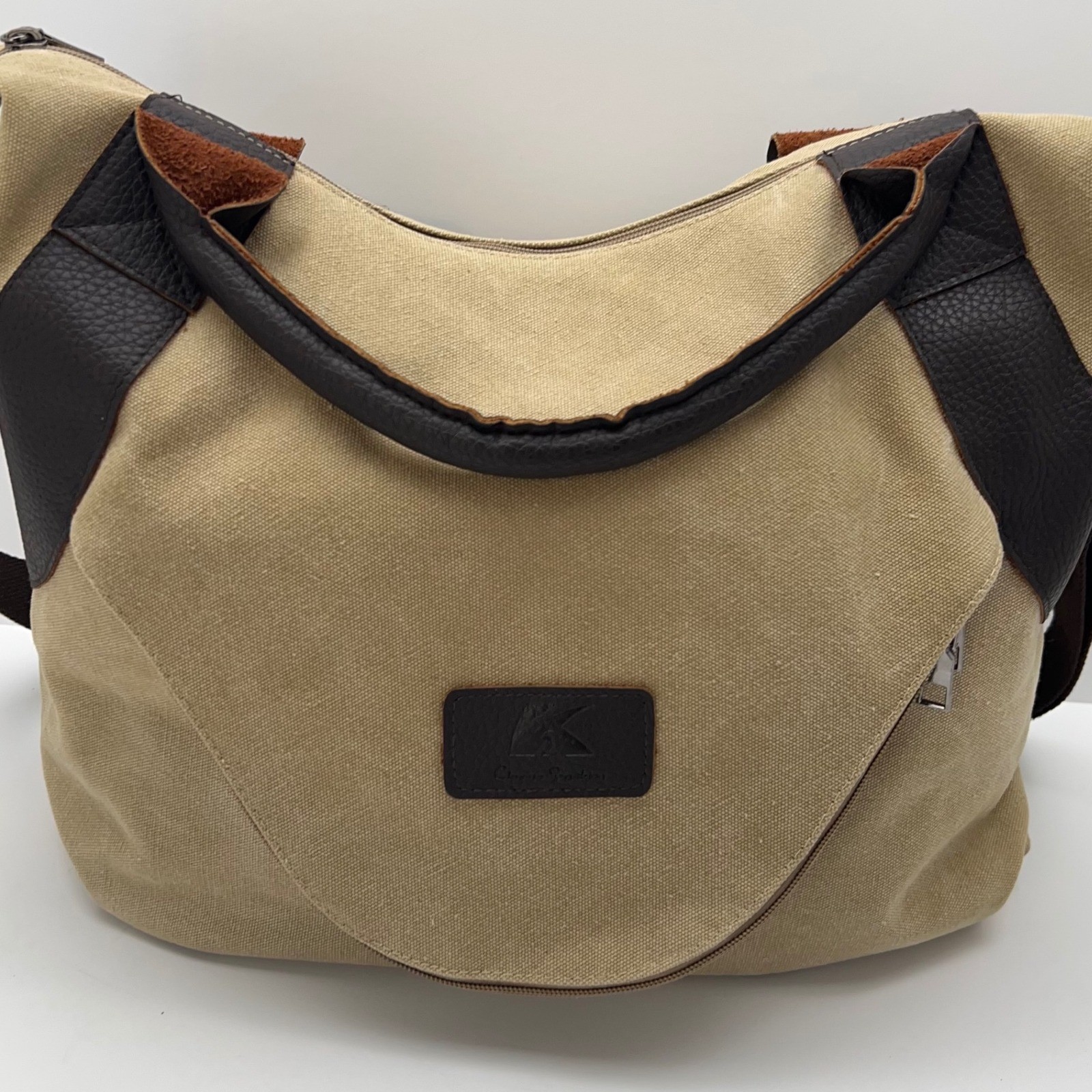 CANVAS Messenger Bag Leather Trim Crossbody Commuter Tote Outdoor Travel Casual