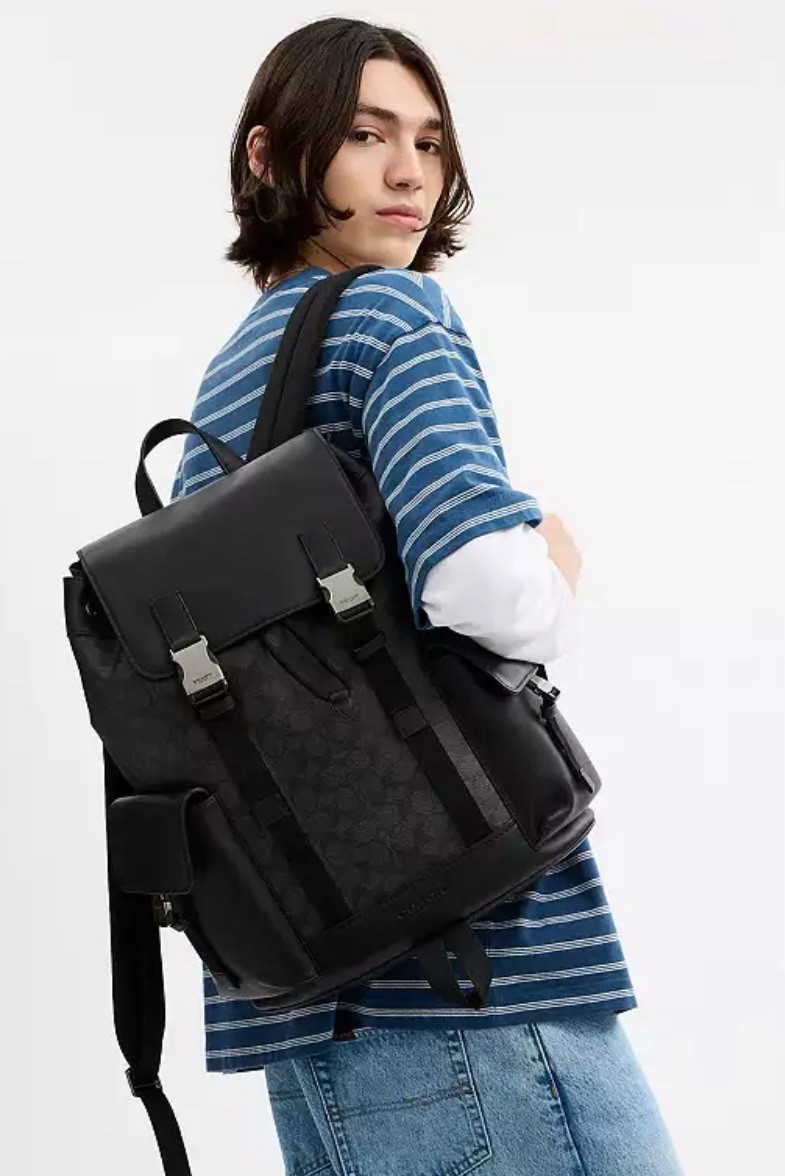 NWT COACH MEN’S Clark Backpack In Signature Canvas CCF90 Gunmetal/Charcoal/Black