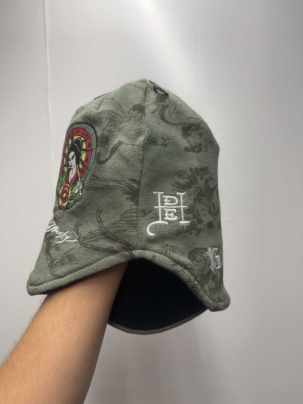 New with Tags Ed Hardy USA Ski Cap & Removable Face Mask Beanie Skullies Green