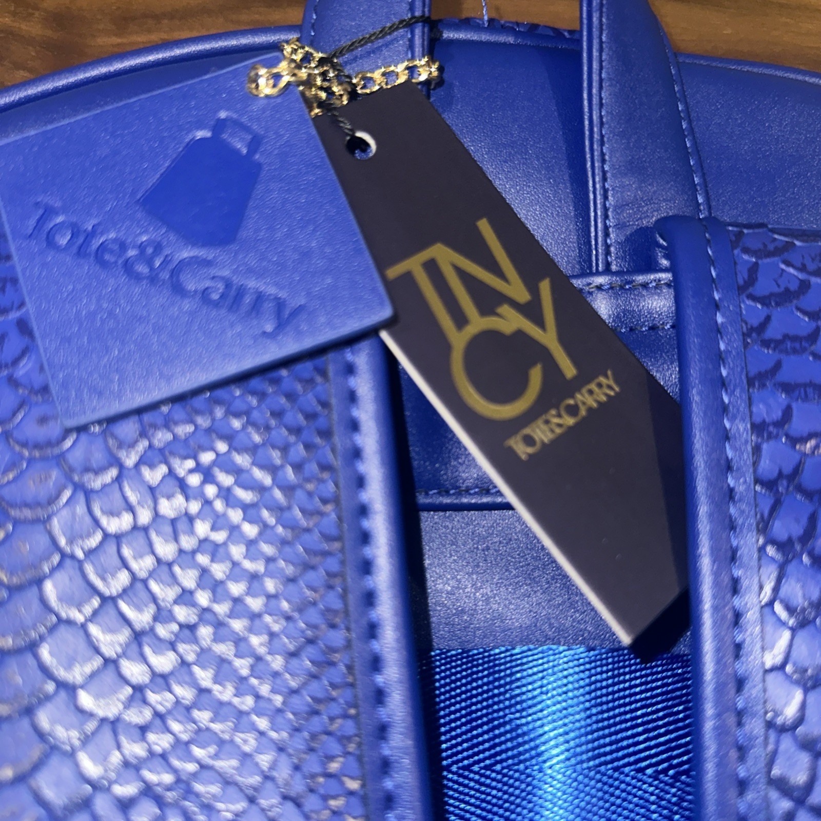 Tote&Carry Tote And Carry Organic Snakeskin Backpack Royal Blue NWT