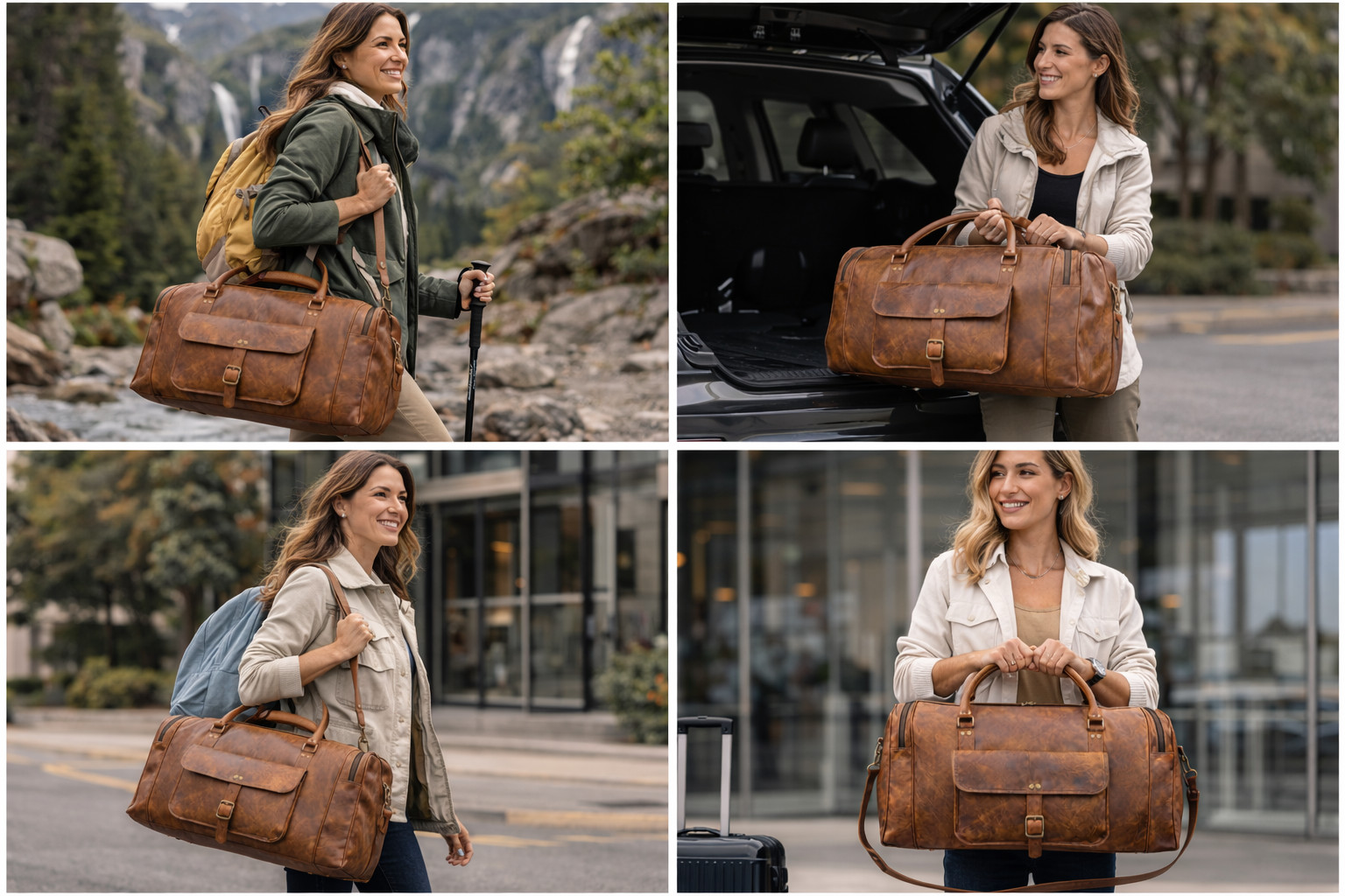 Authentic Leather Travel Duffel Bag Large Capacity Weekender Gym Luxury Spacious