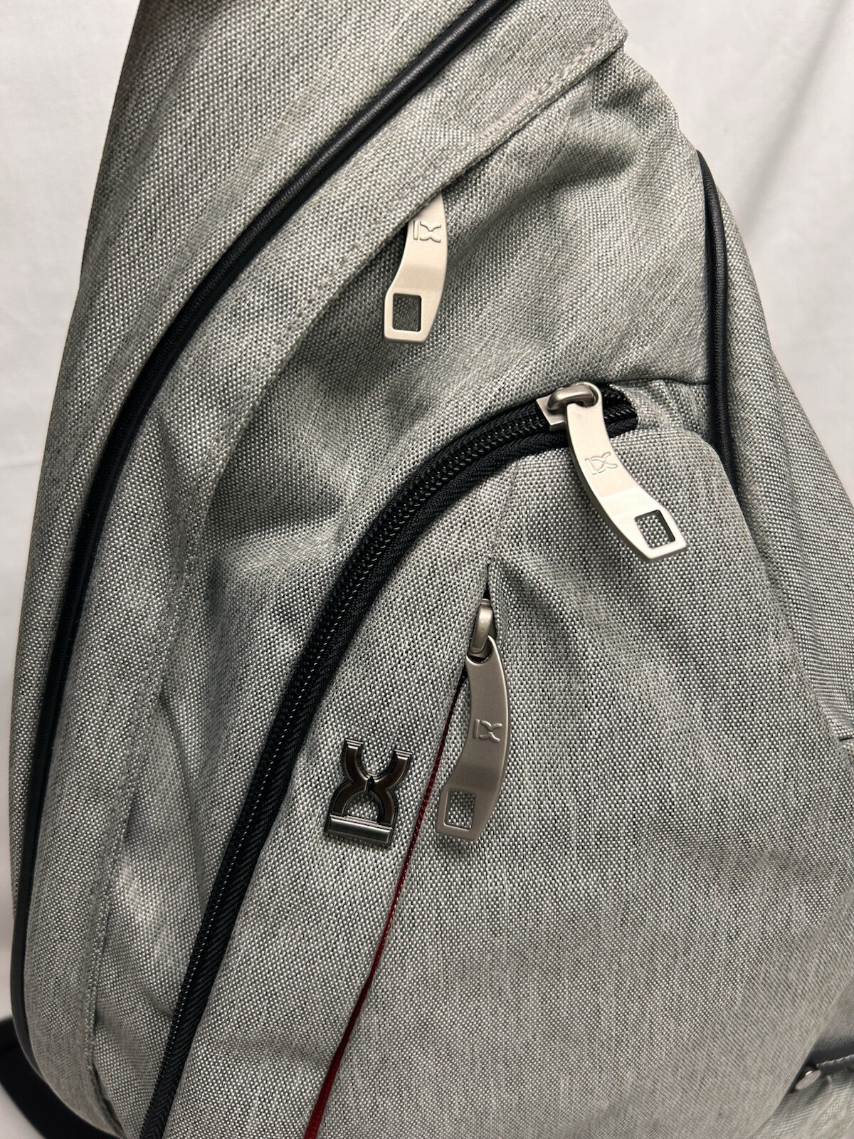 IX Gray Zip Close Lined Bottle Mesh Pockets Unisex Chest Bag