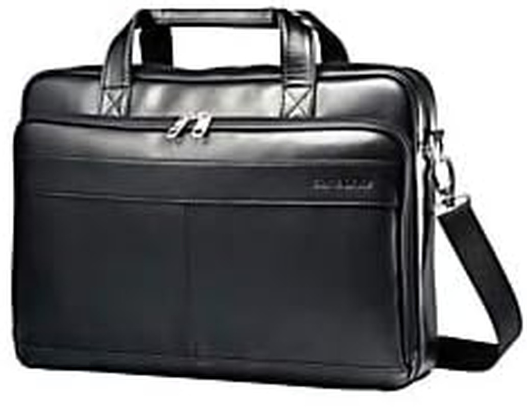Leather Slim Briefcase, Black, 16 Inch
