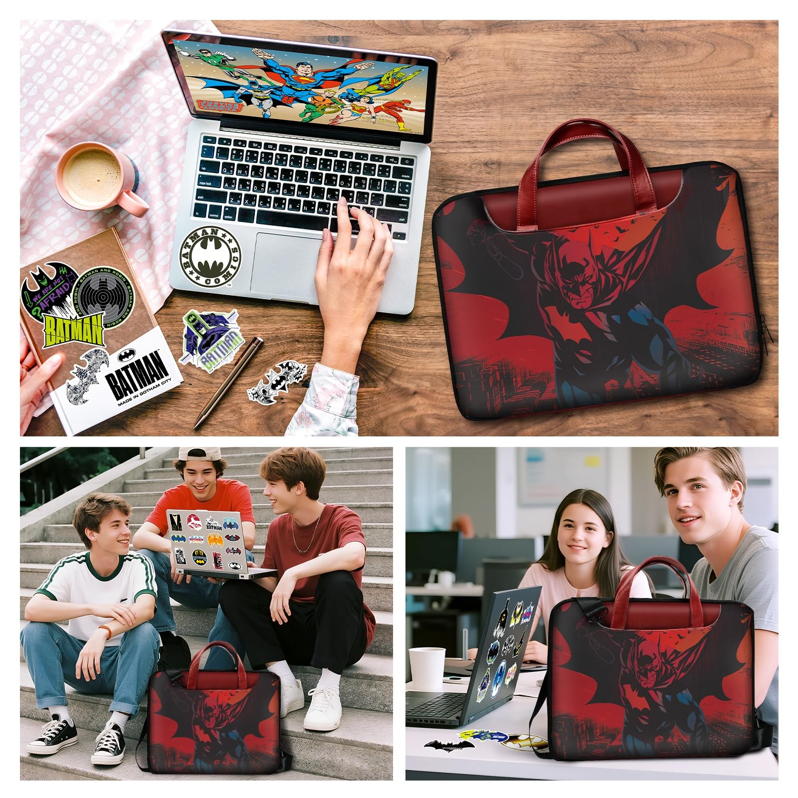 Batman Laptop Case, Superhero Red Computer Medium to Large, and Black