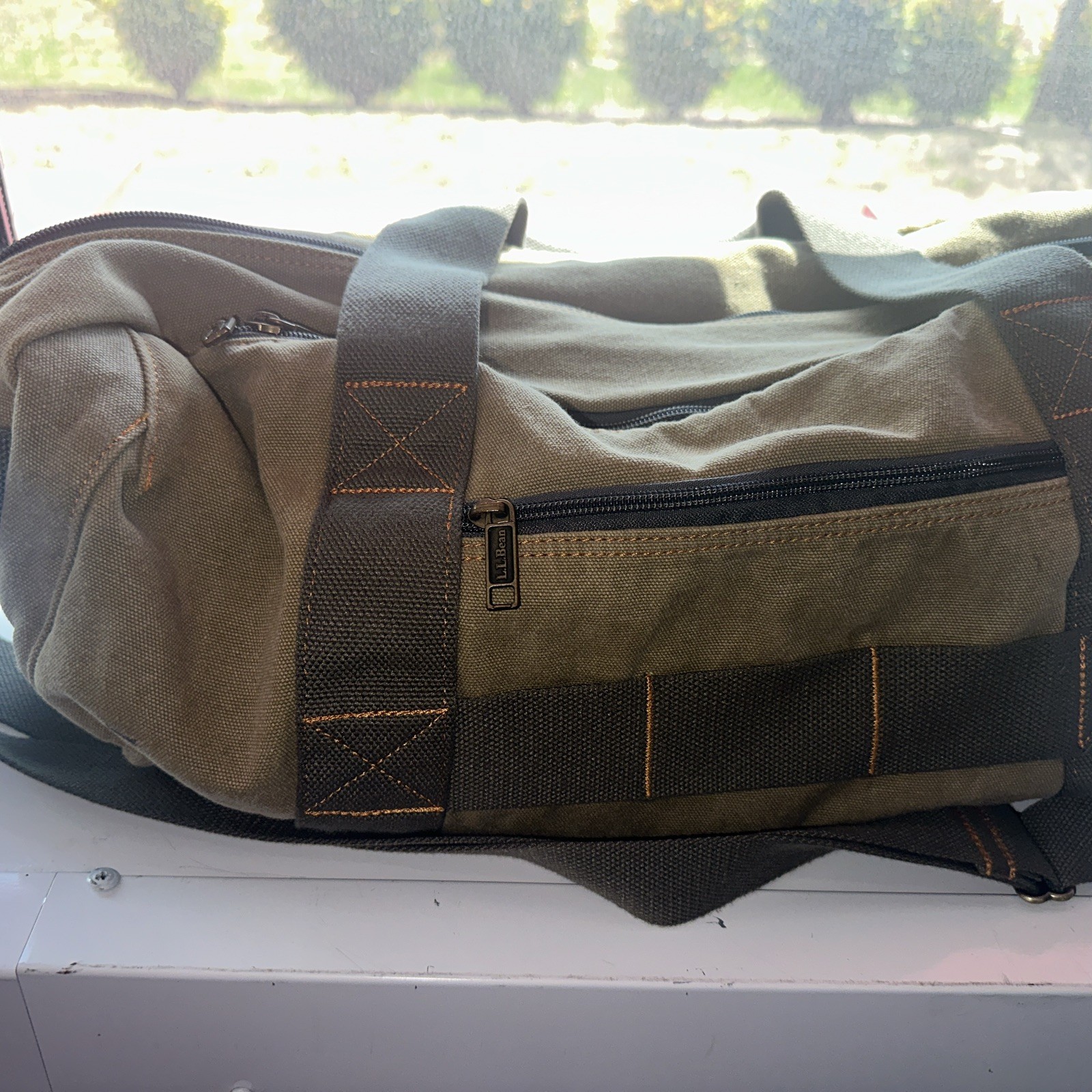 Vintage L.L. Bean Canvas Adventure Duffle Bag Khaki Tan Brown Gorpcore 22”x 13”