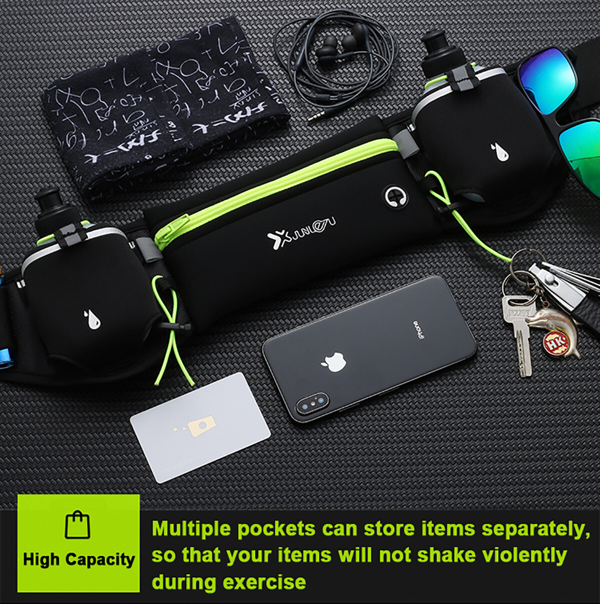 Running Cycling Belt Waist Pack Bag With Water Bottle Sports Fitness Phone Pouch