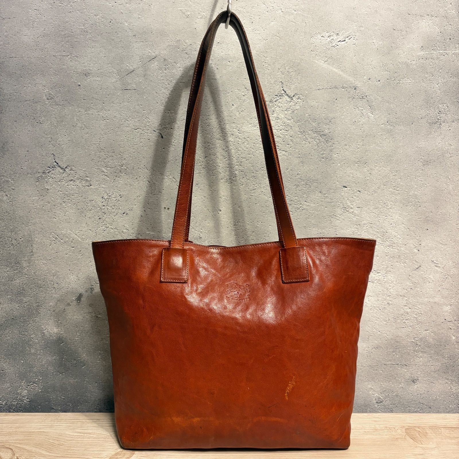 IL BISONTE Leather Tote Bag Brown Genuine Leather Shoulder Bag 26×28cm