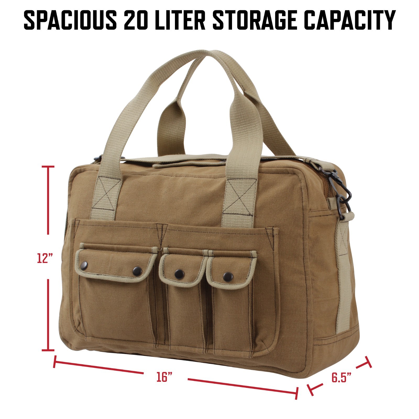 Mocha Canvas Army Tool Bag Two Tone Style Large Carry Bag with Shoulder Strap