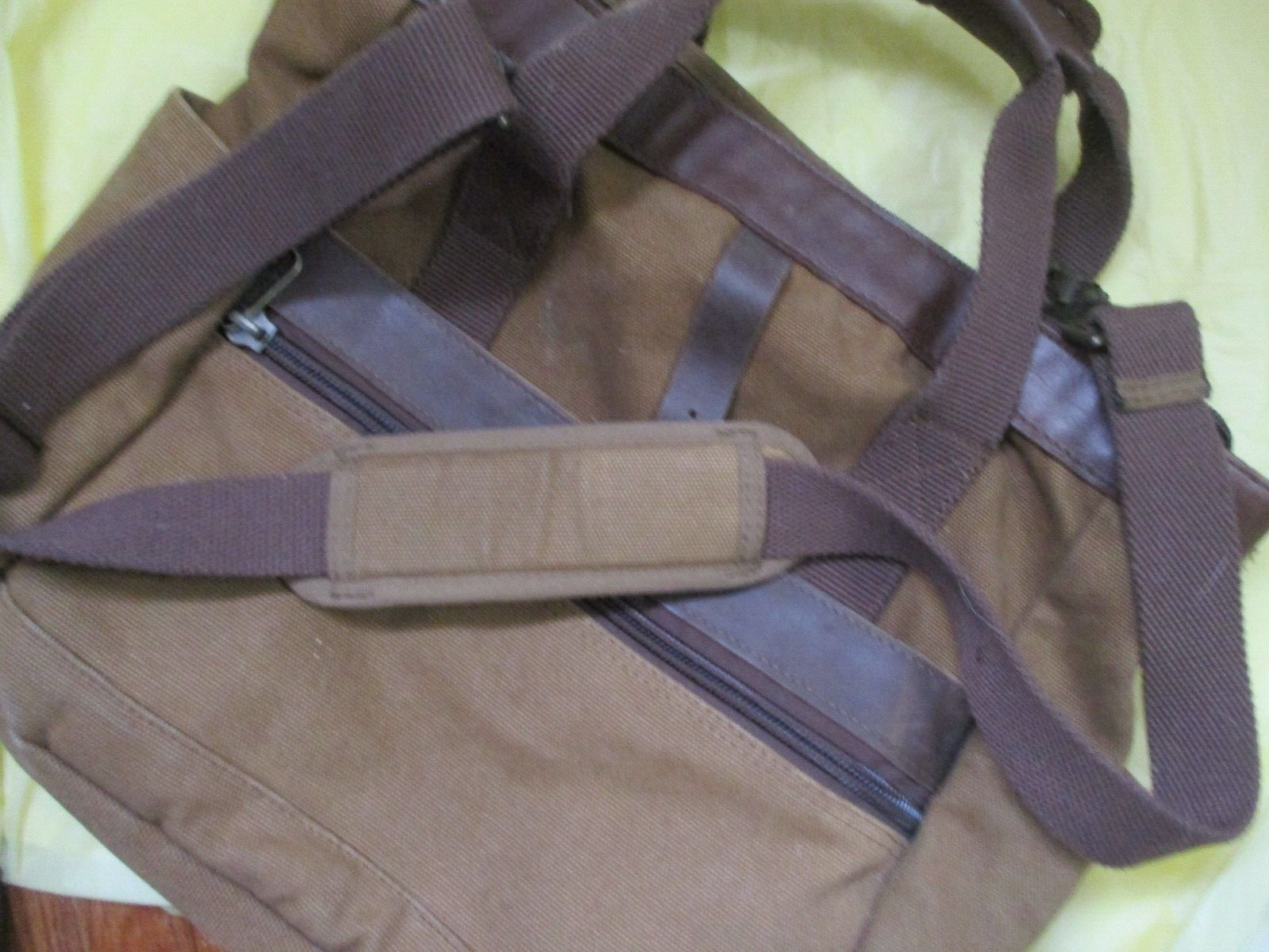 Duluth Trading Co Brown Leather & Firehose Canvas Large Tote – strap & handles