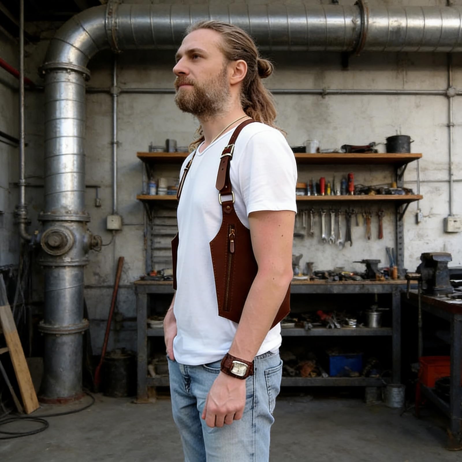 Men’s Vintage Leather Shoulder Holster Bag Adjustable Underarm Chest Crossbod…