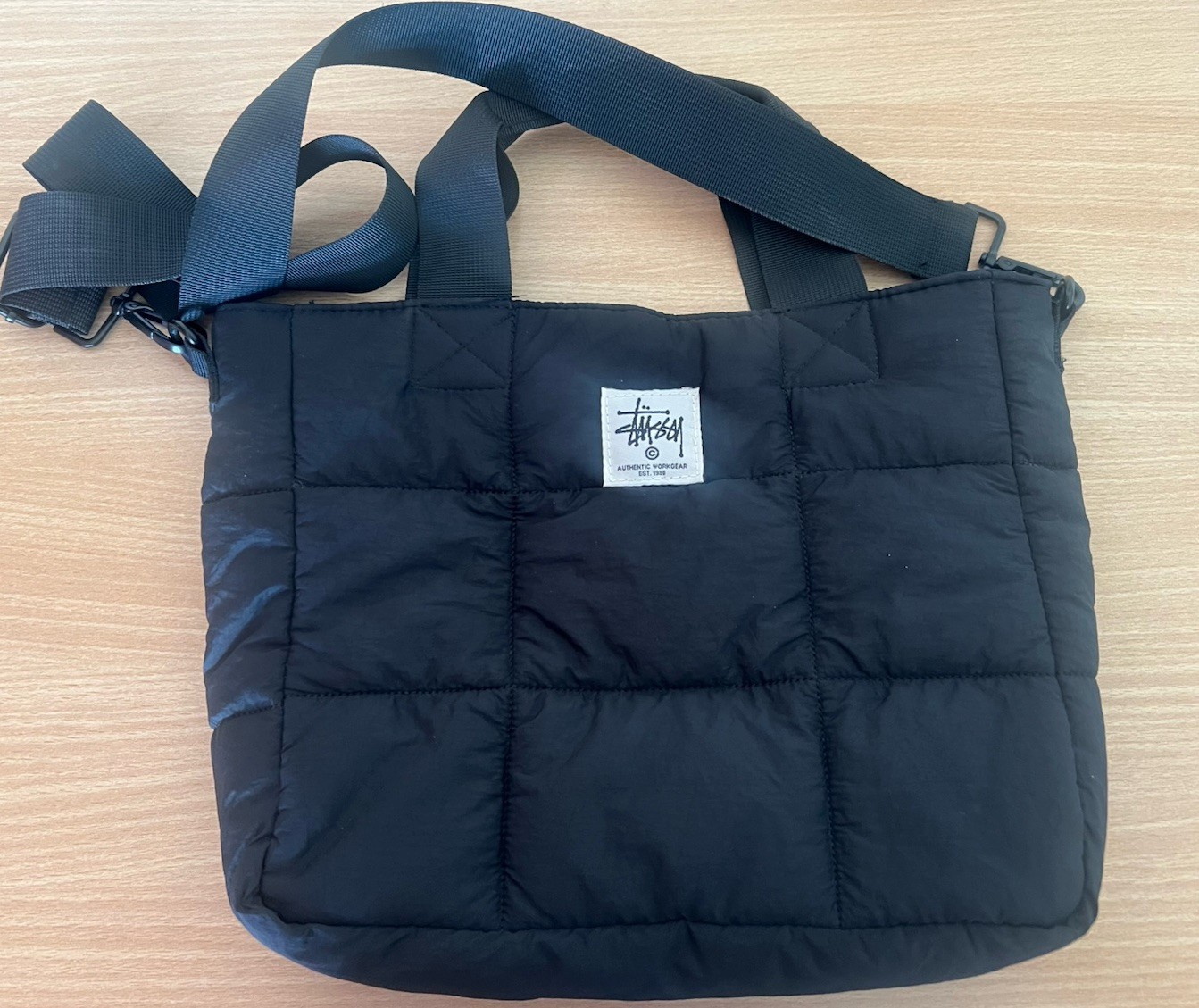 Stussy Black Graffiti Quilted Two Handles Bag Logo Excellent Condition