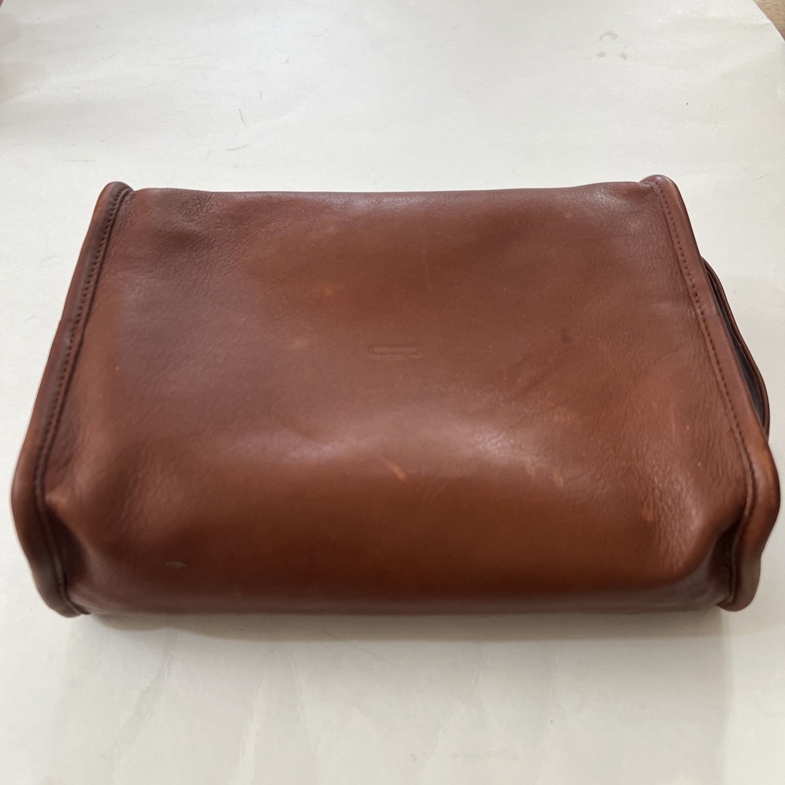 Vintage Coach Dopp Kit Men’s Brown Leather Toiletry Bag Travel Zip Around