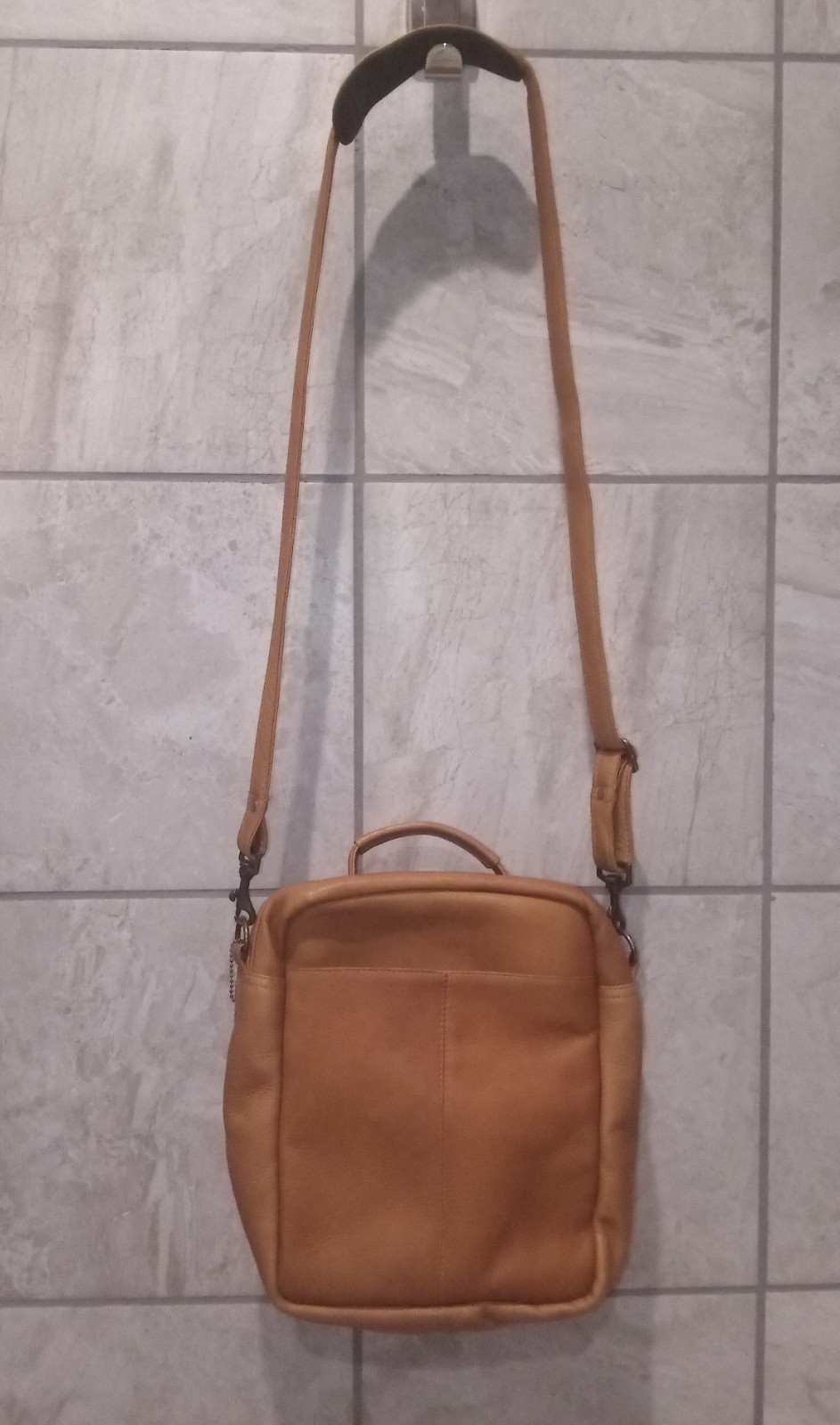 David King Boston Leather Cross Body Bag w/ Handle, #454 Natural Tan, $140 NWOT