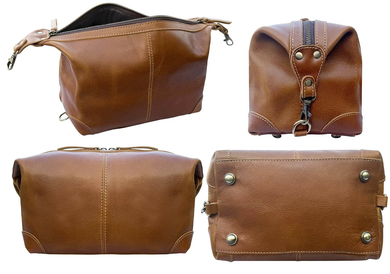 Full Grain Leather Toiletry Bag for Men Women Handcrafted Travel Case Genuine