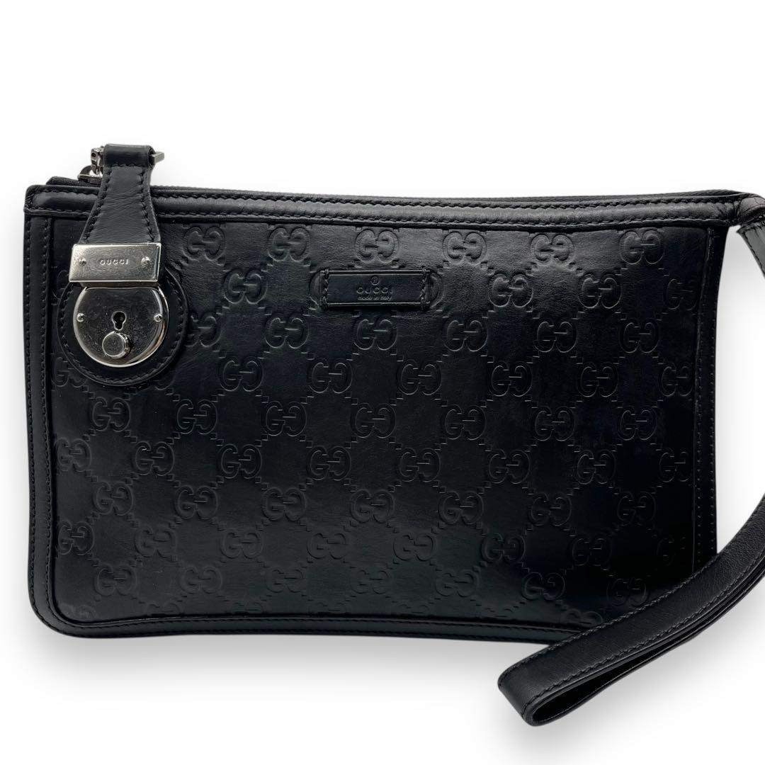 GUCCI Guccissima Black Men’s Second Bag Clutch Bag Leather Used