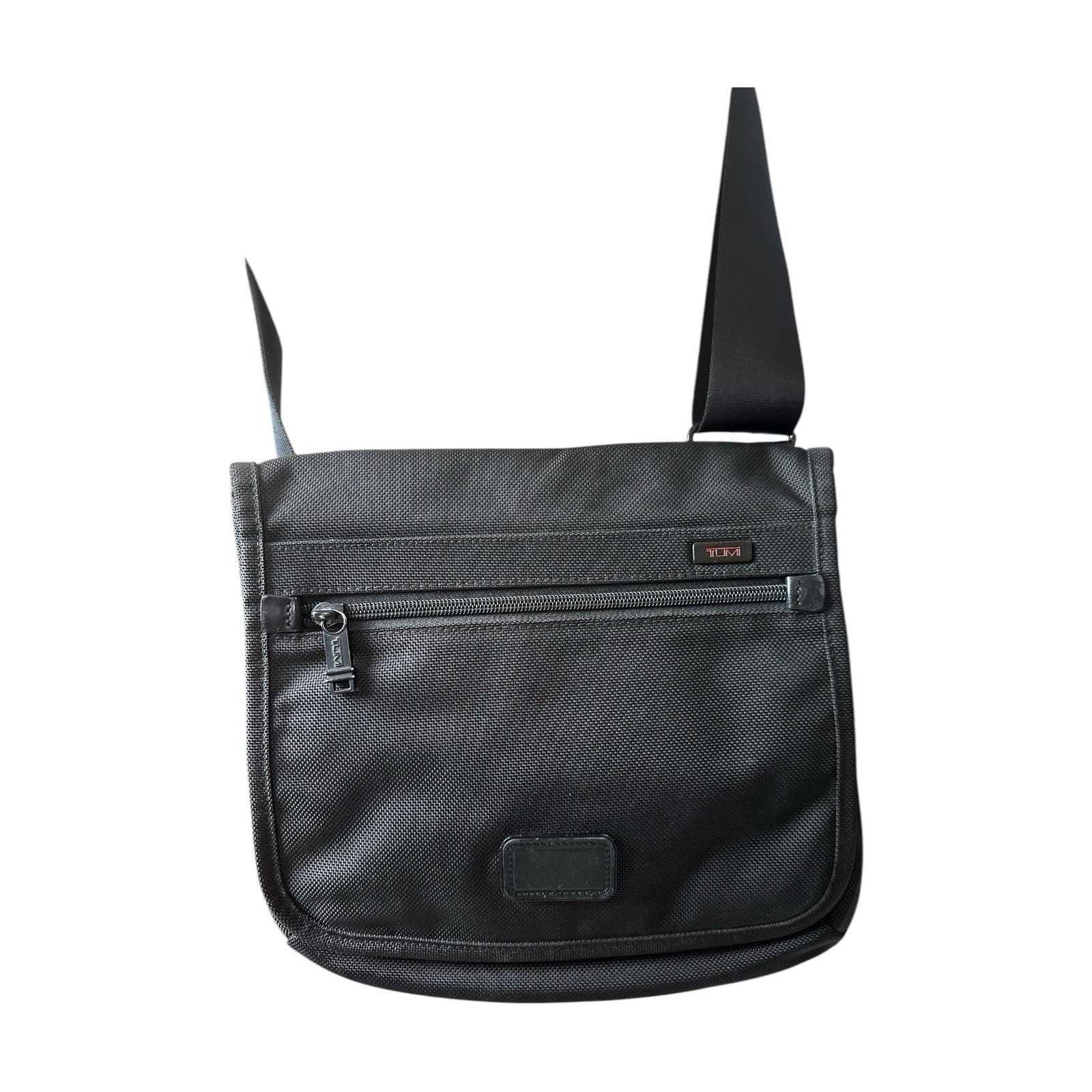 TUMI Alpha Messenger Crossbody Bag Black Nylon Laptop Work commuter minimalist