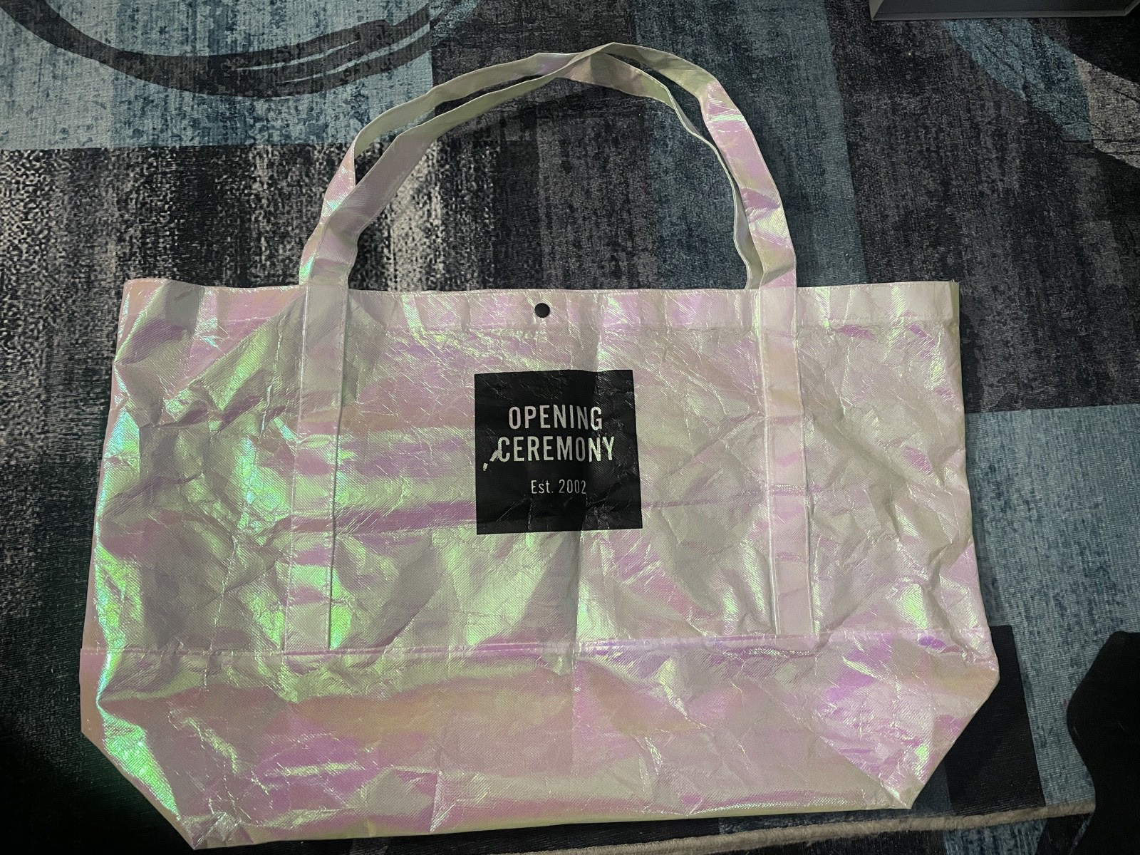 OPENING CEREMONY TOTE BAG iridescent reusable shopper tote 26 in x 16 in x 7 in